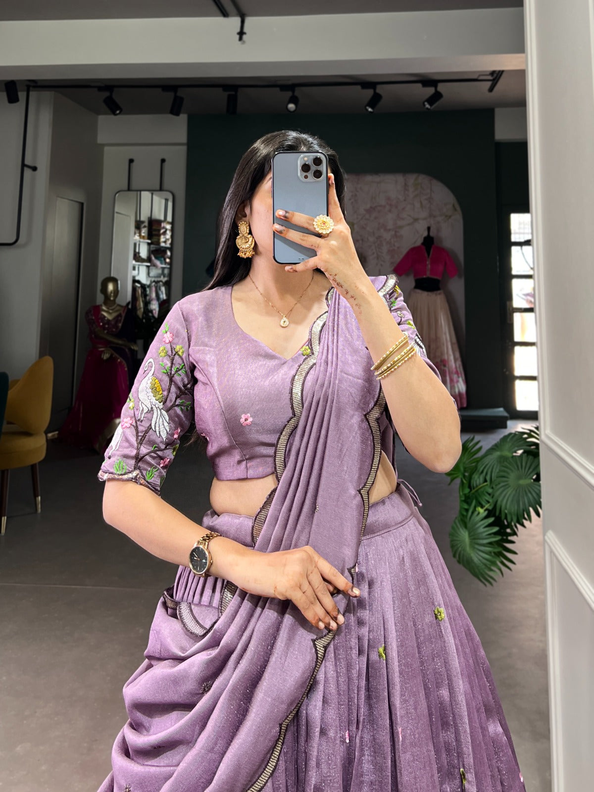 Lavender Vichitra Simmer Sequins Embroidery Work Lehenga
