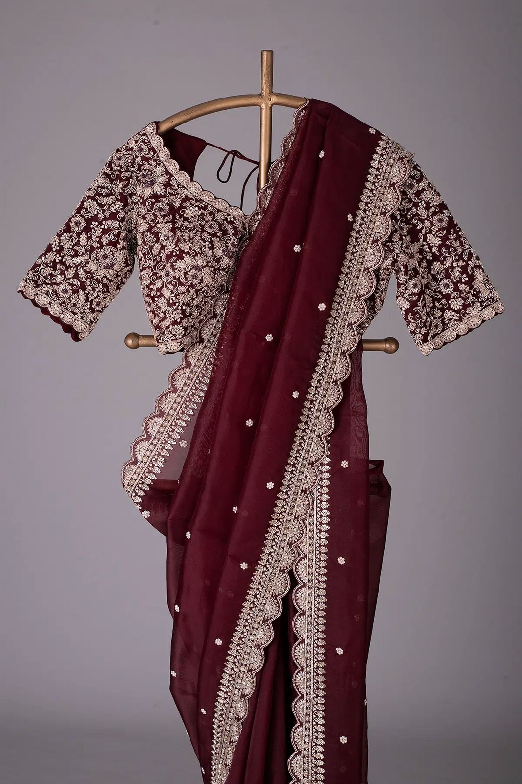 Maroon  Heavy Tibby Silk Sequins Embroidery Saree