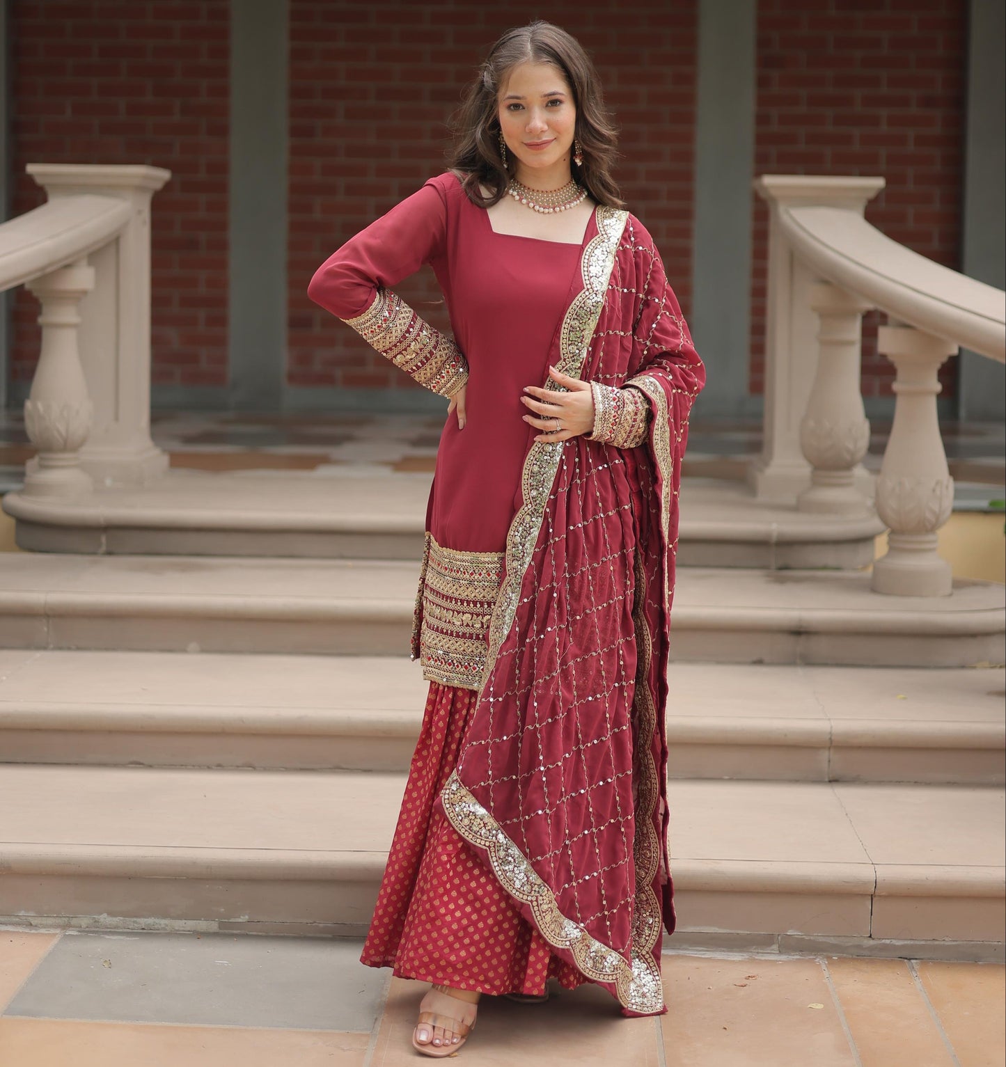 Faux Georgette With Thread Embroidered Work Sharara Suit
