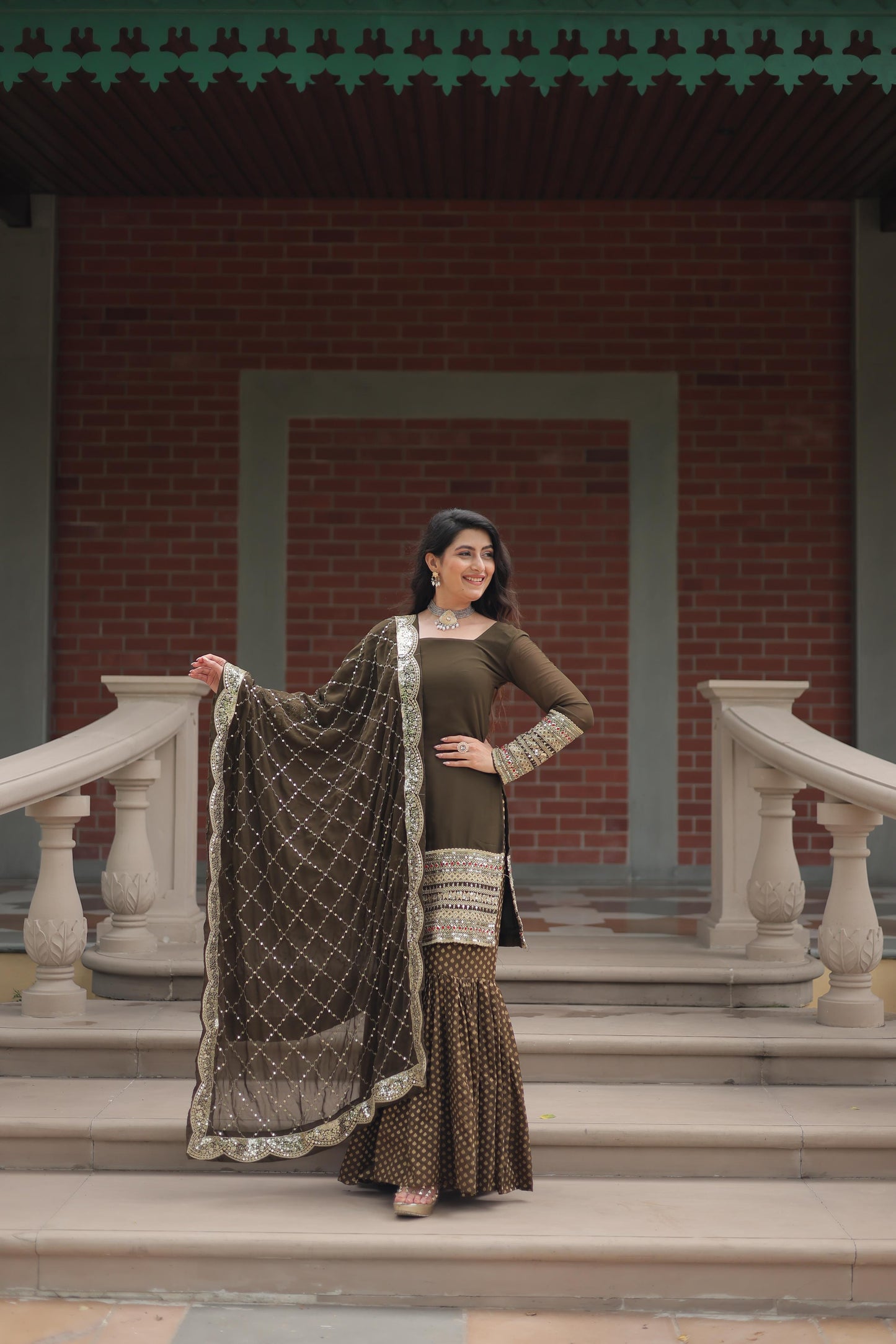 Faux Georgette With Thread Embroidered Work Sharara Suit