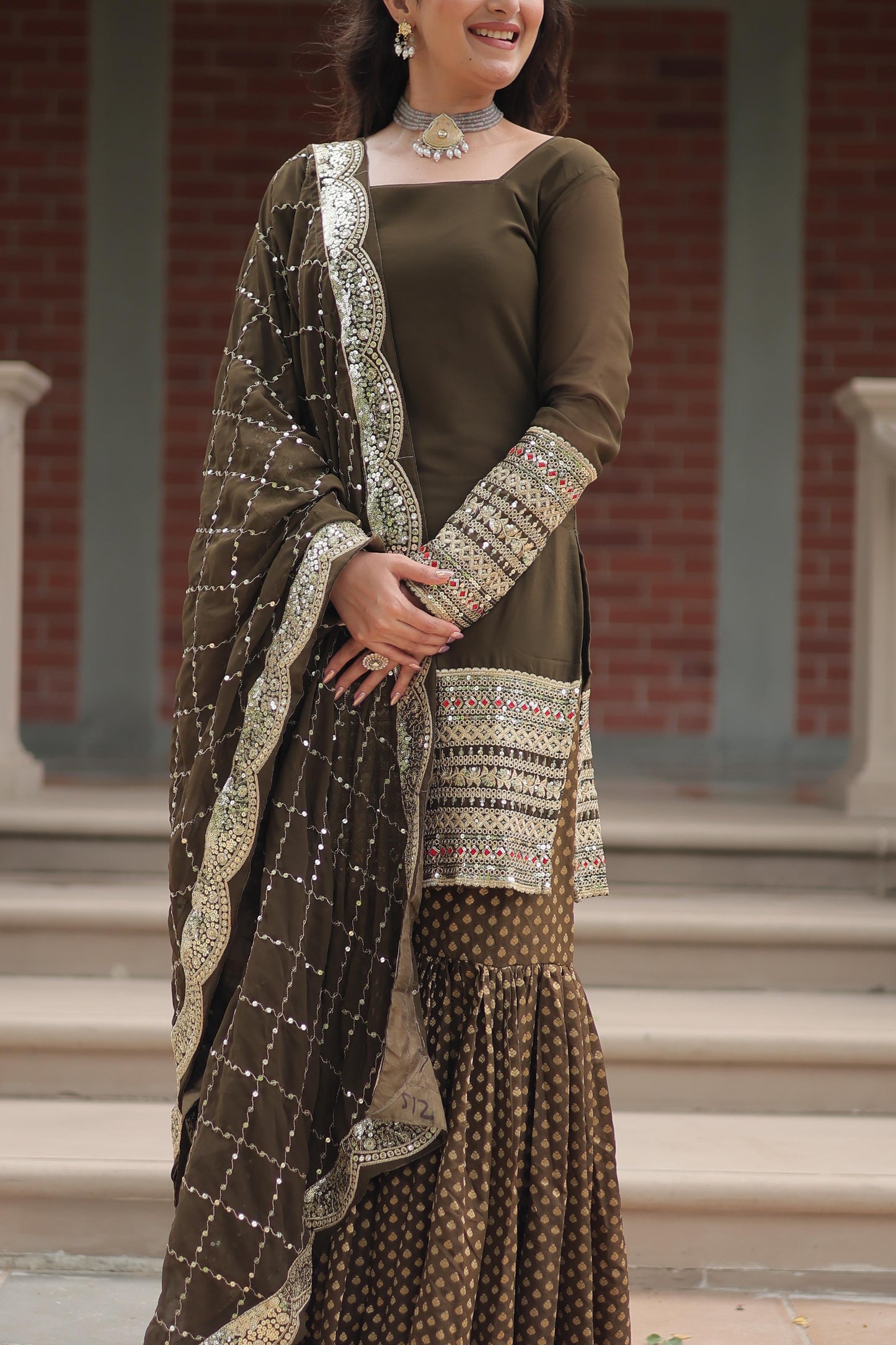 Faux Georgette With Thread Embroidered Work Sharara Suit