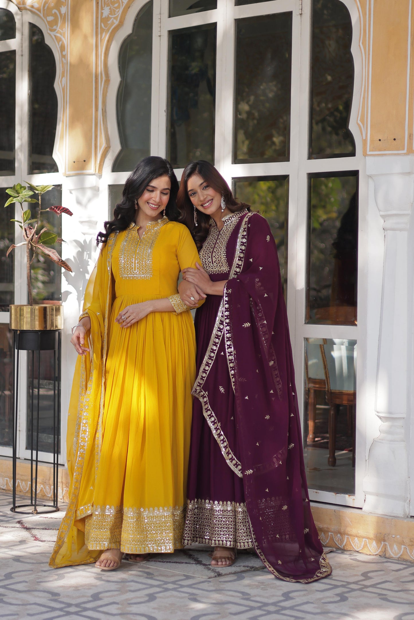 Faux Blooming Georgette Rich Sequins Work Gown With Dupatta Set