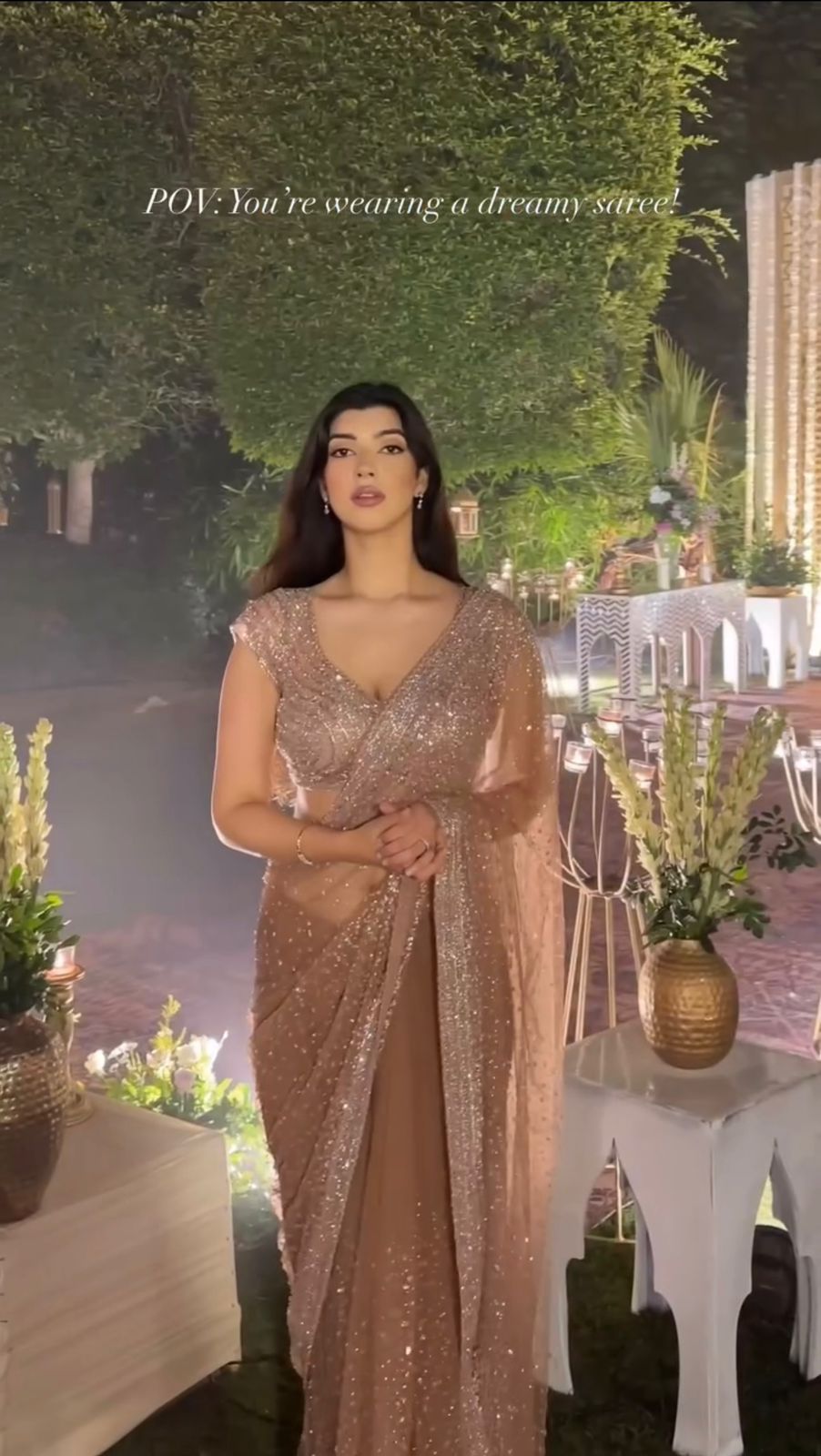 Cream Color Soft Net With Sequins work Saree