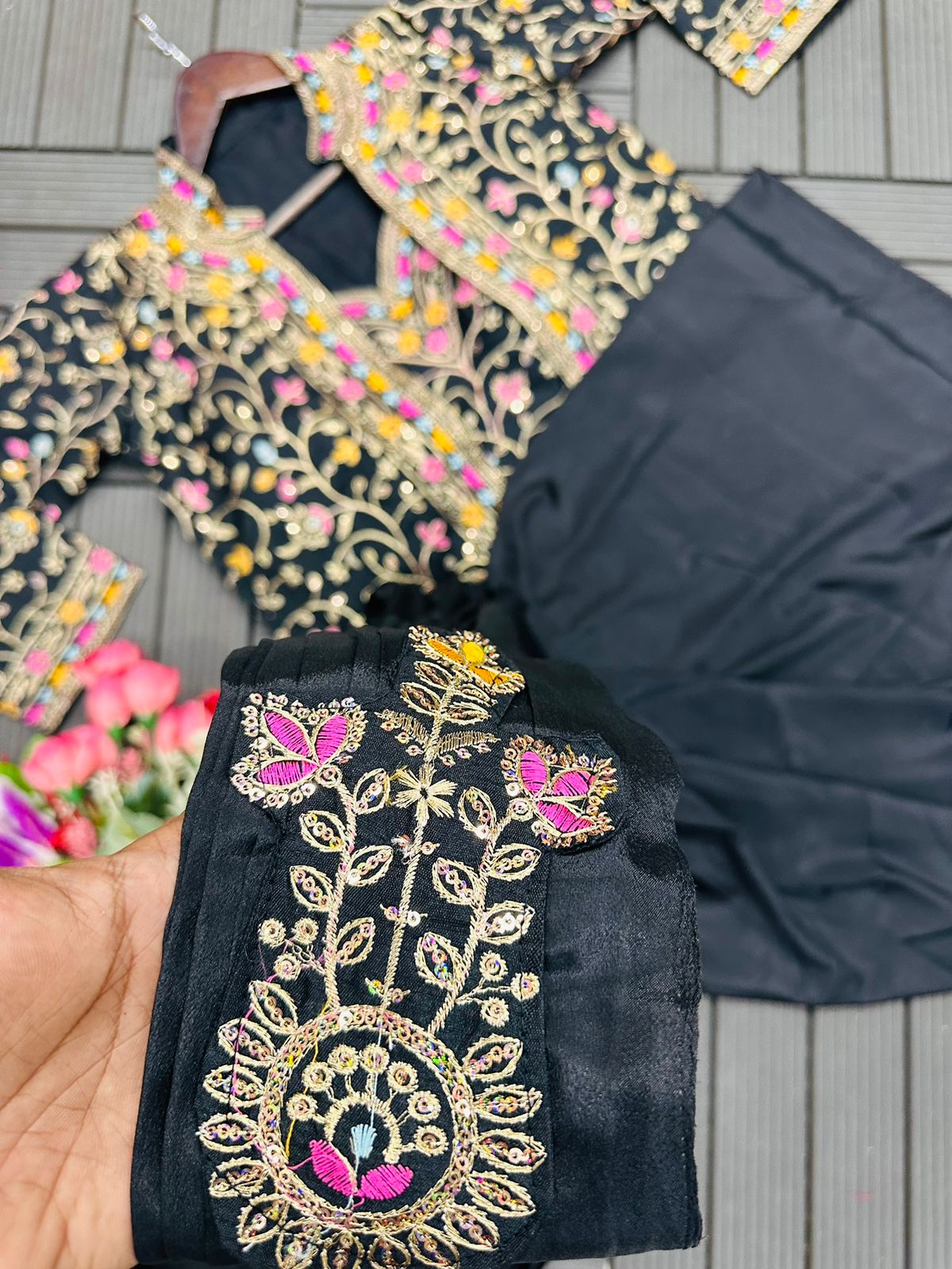 Heavy Satin Embroidery Work Saree