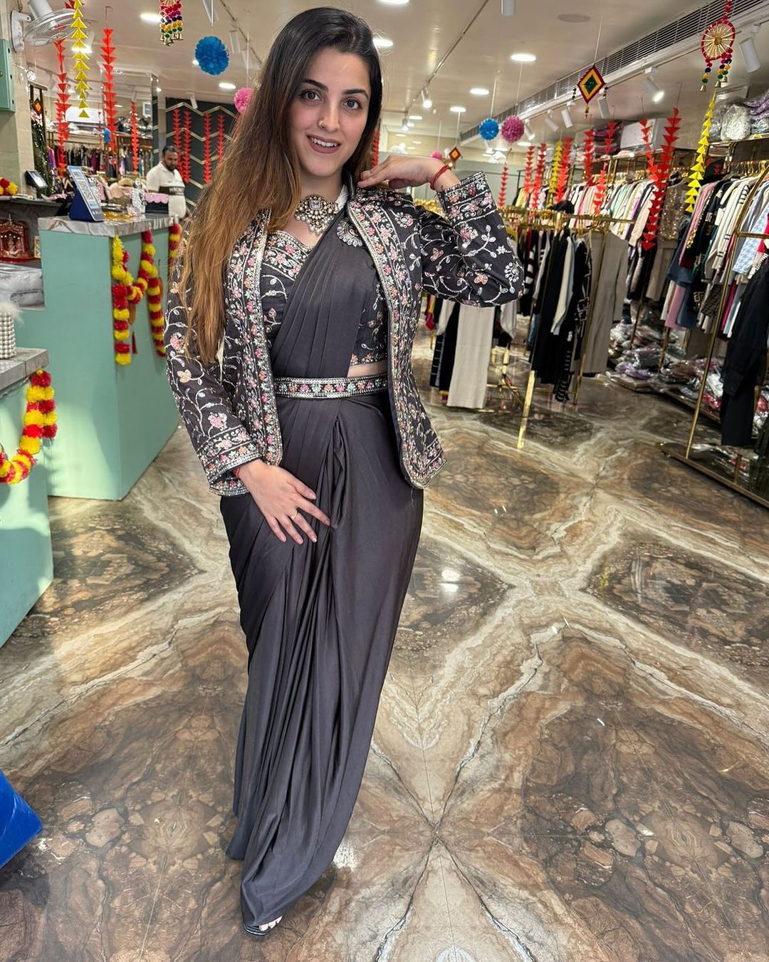 Heavy Satin Embroidery Work Saree