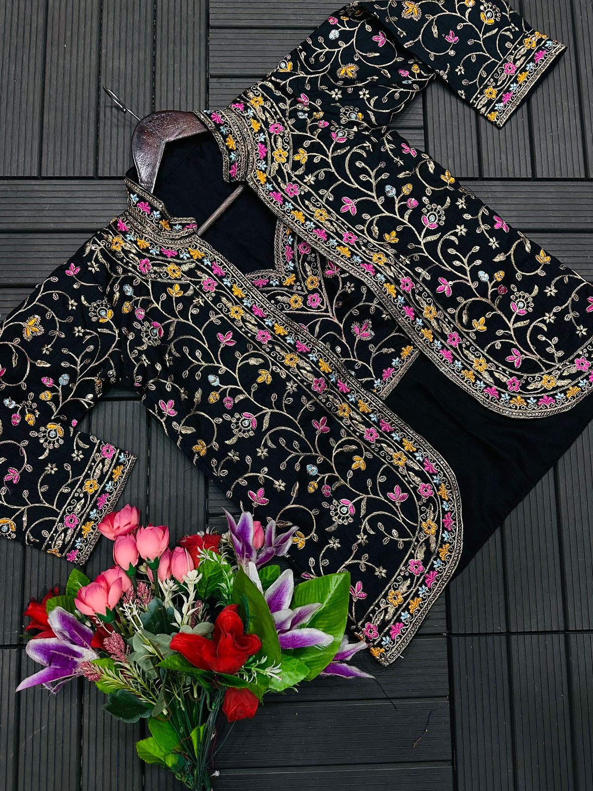 Heavy Satin Embroidery Work Saree