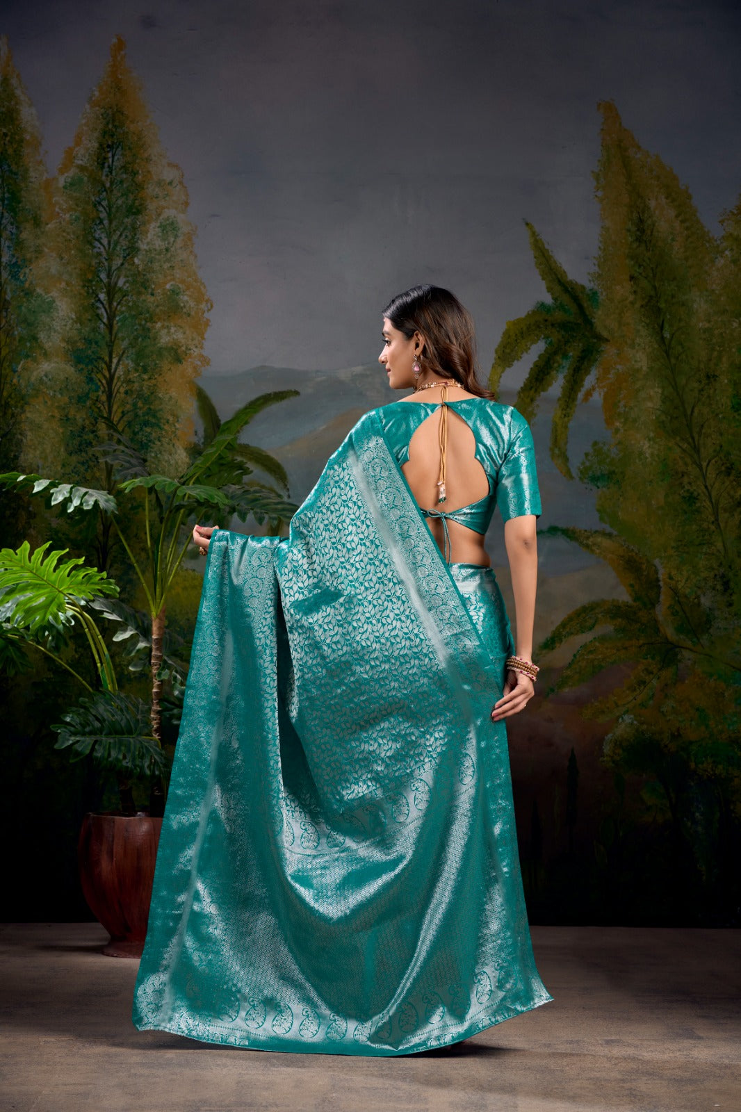 Firozi Kanjivaram Zari Work Saree