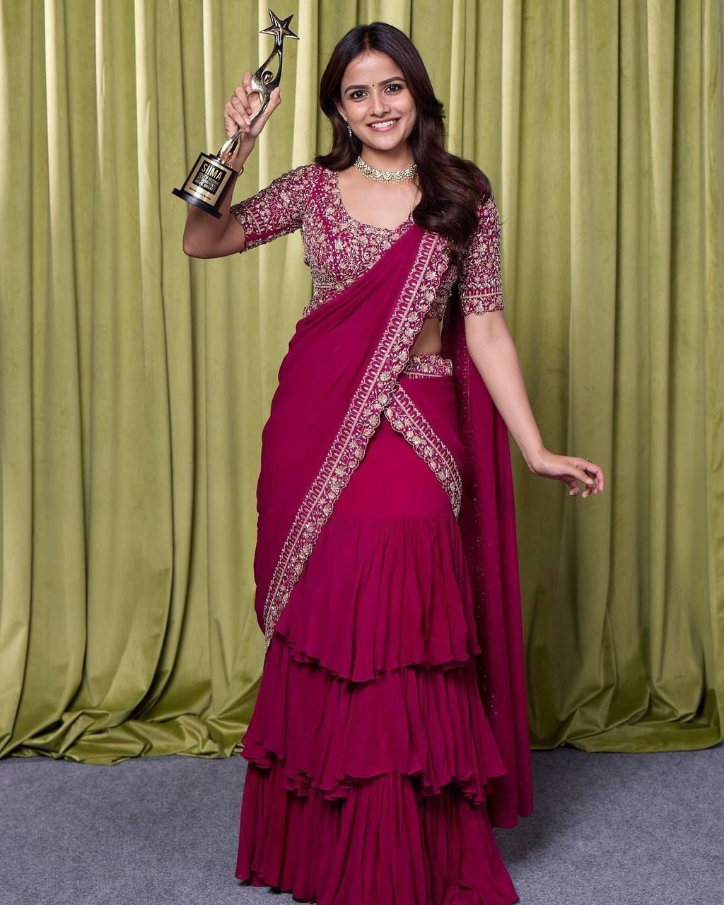 Barbie Pink Heavy Georgette With Ruffle Work Party Wear Saree