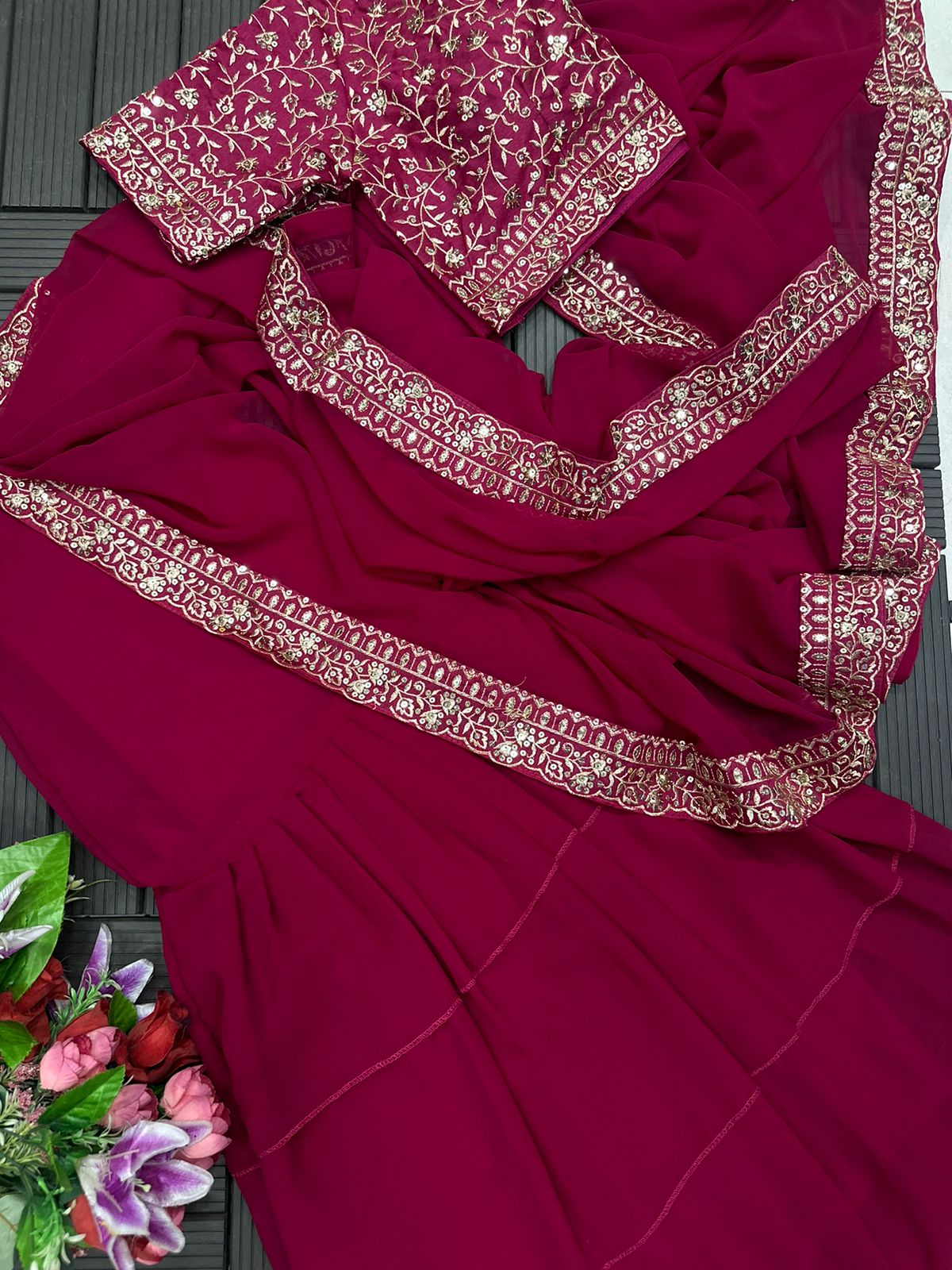 Barbie Pink Heavy Georgette With Ruffle Work Party Wear Saree