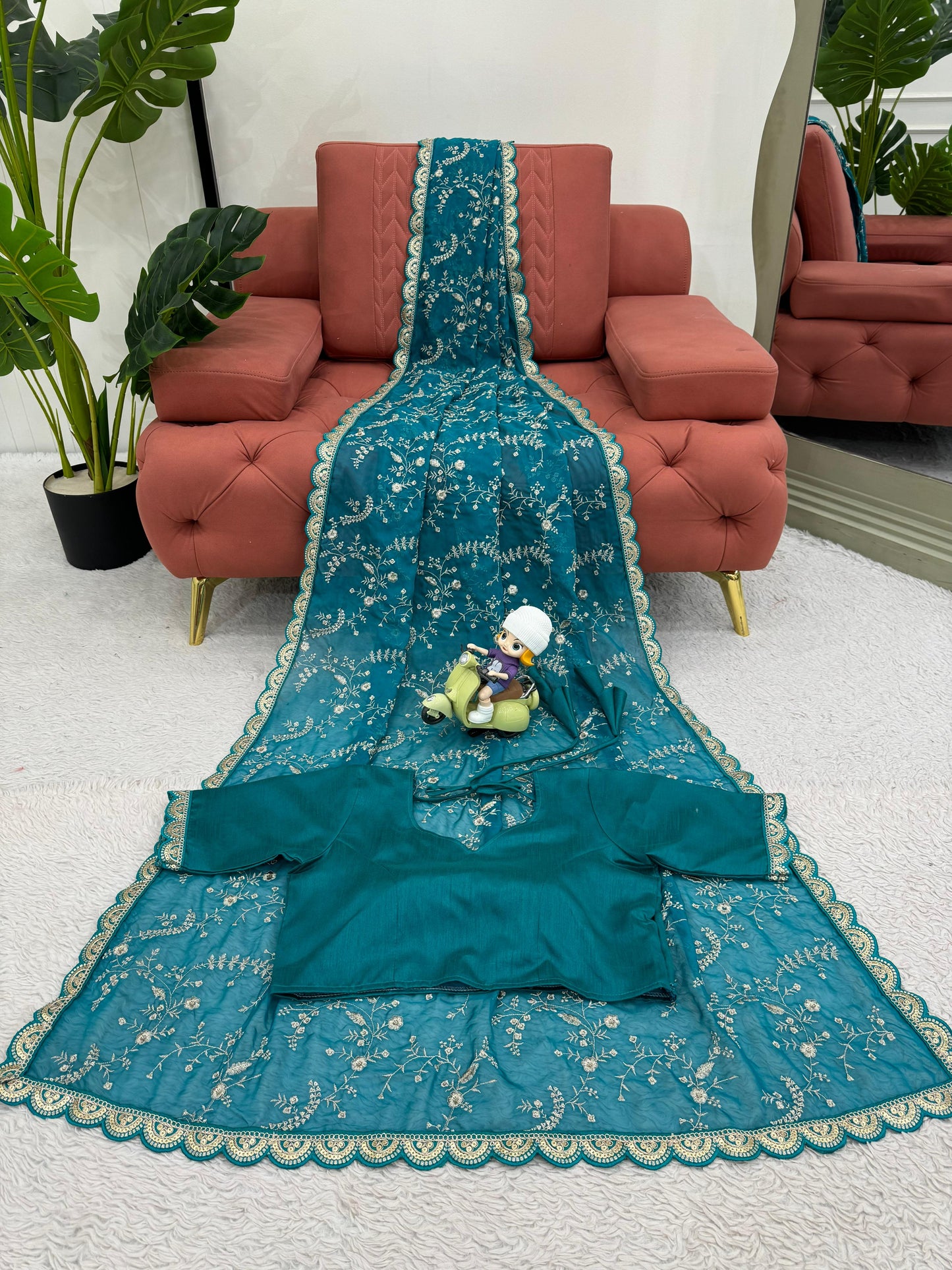 Rama Heavy Tibby Silk With Coding Work Saree