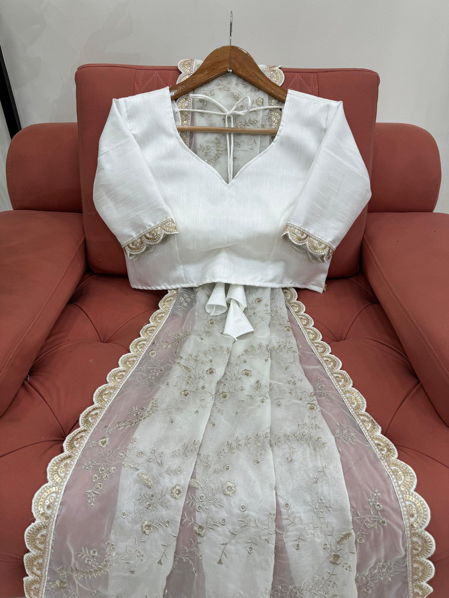 White Heavy Tibby Silk With Coding Work Saree