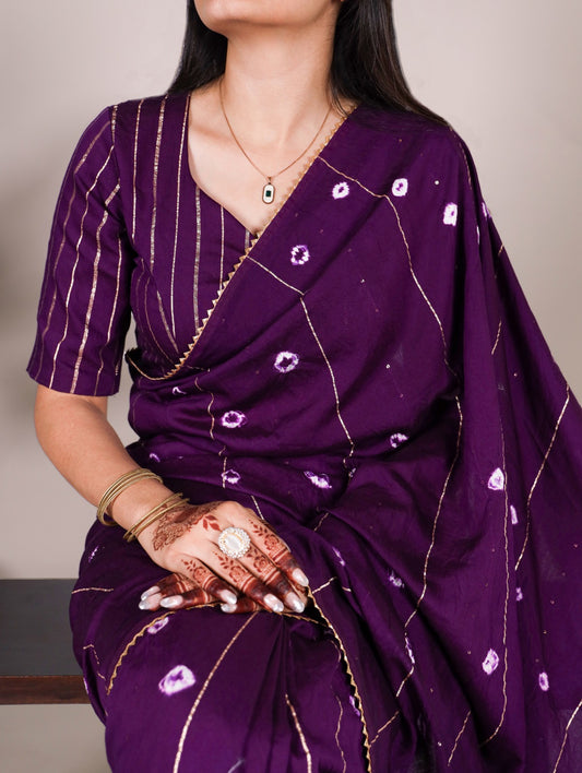 Purple Viscose Chanderi With Gota Patti Lace Border Saree
