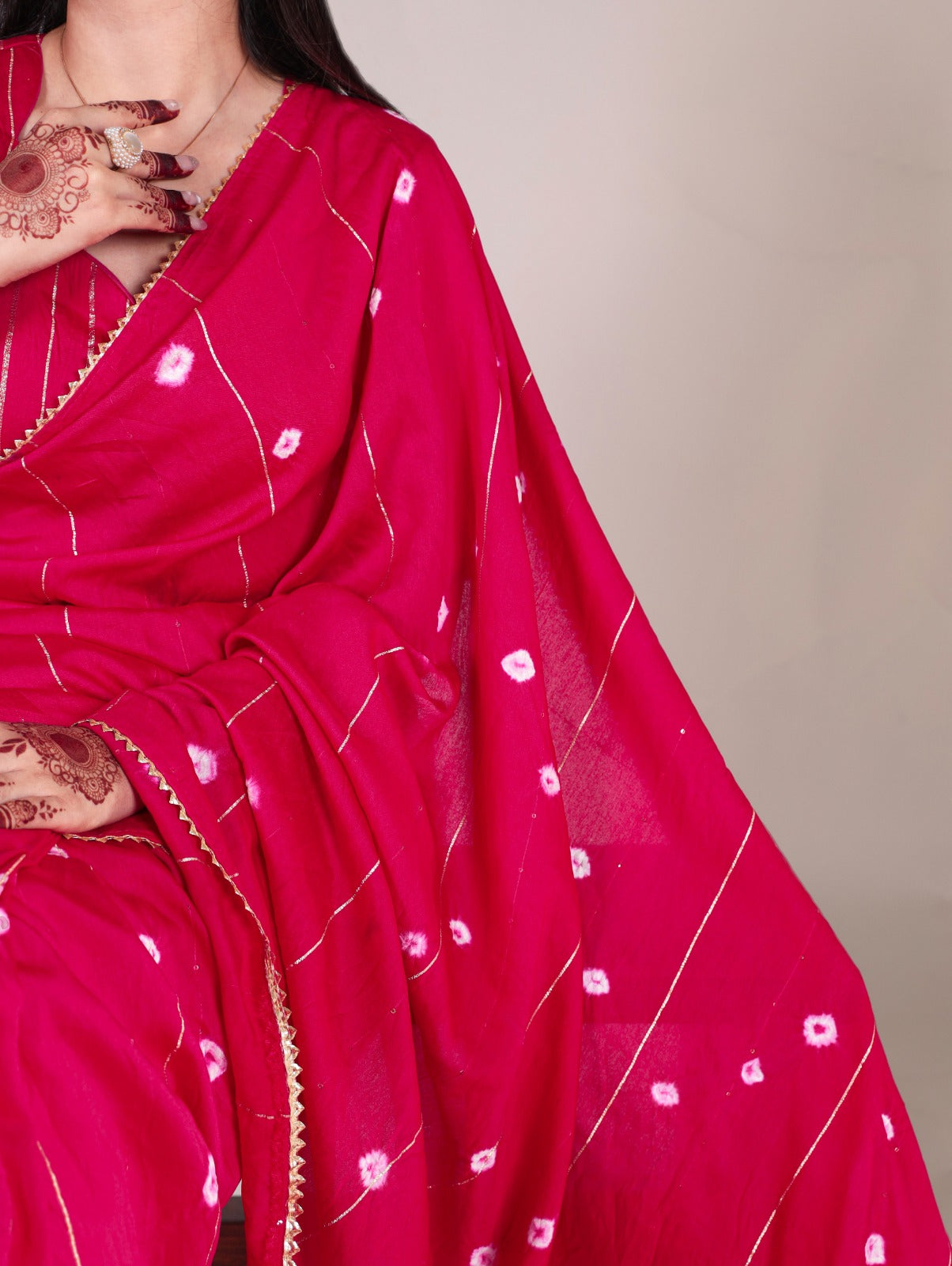 Pink Viscose Chanderi With Gota Patti Lace Border Saree