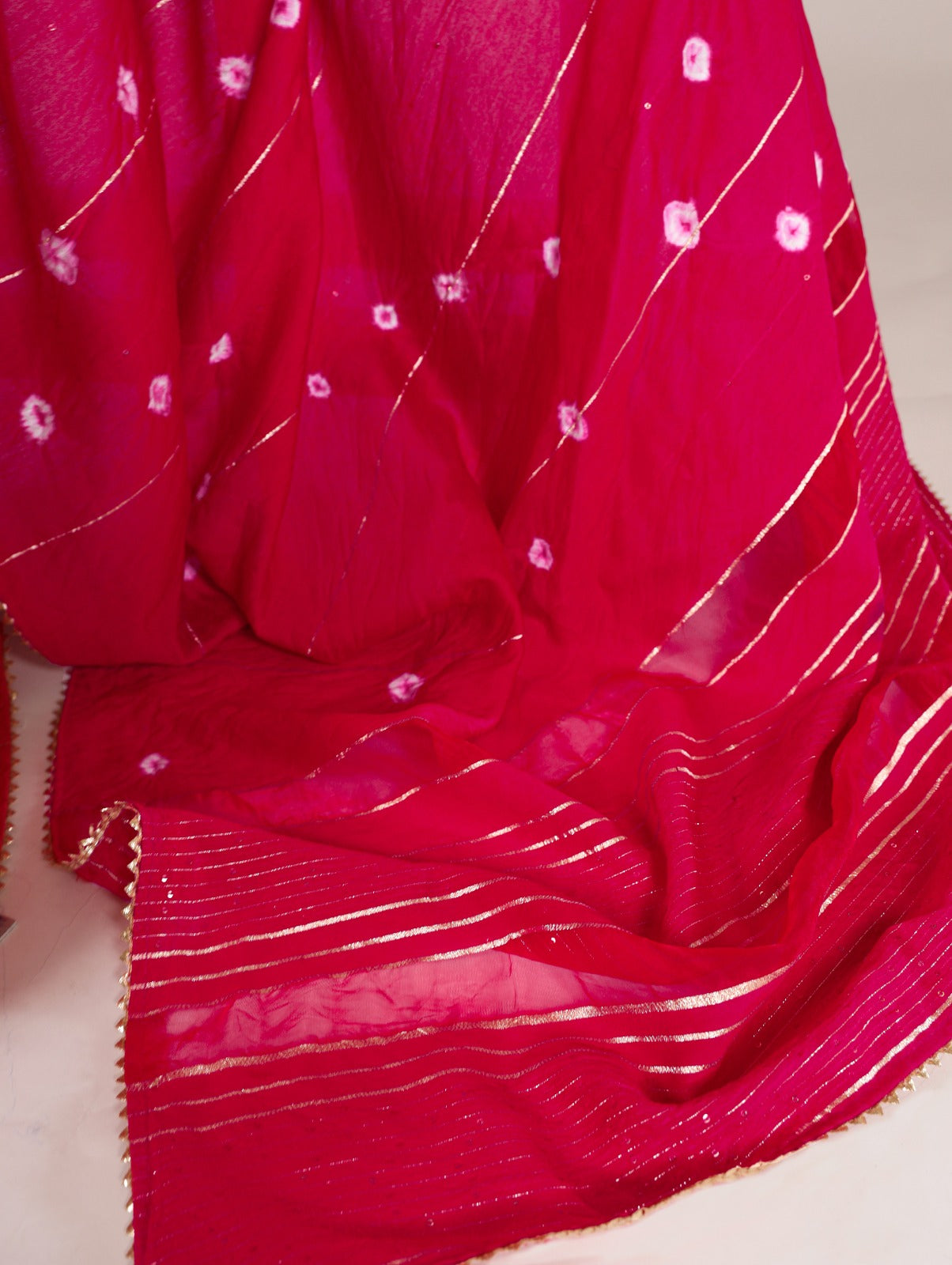 Pink Viscose Chanderi With Gota Patti Lace Border Saree