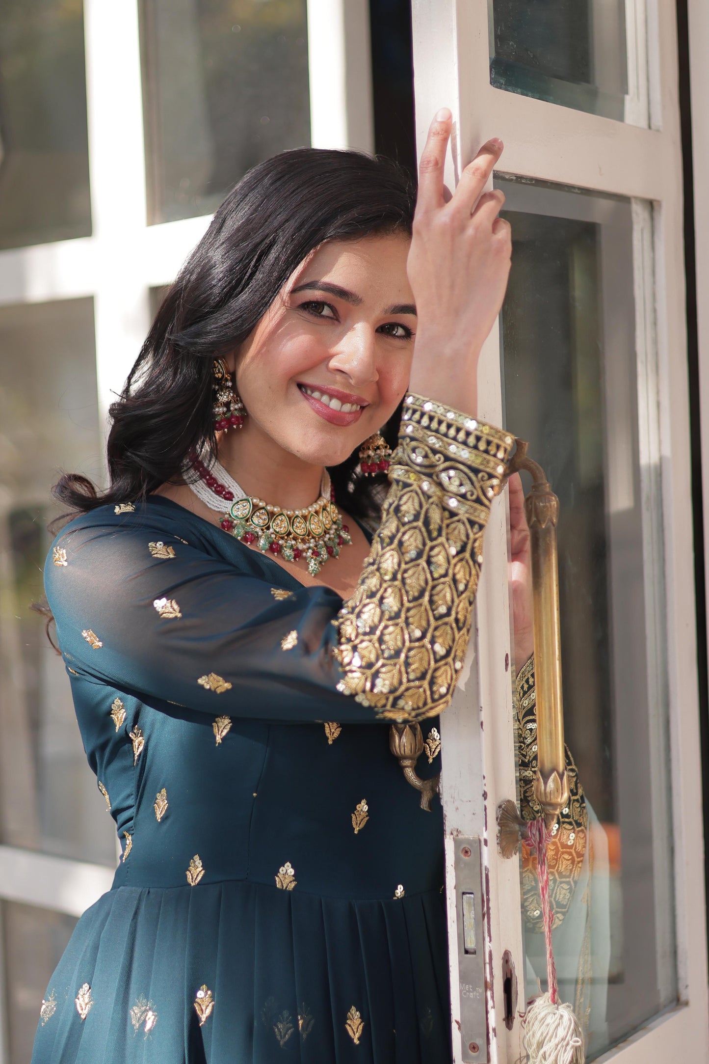 Navy Blue Faux Blooming with Embroidery Zari Sequins-work Gown With Dupatta