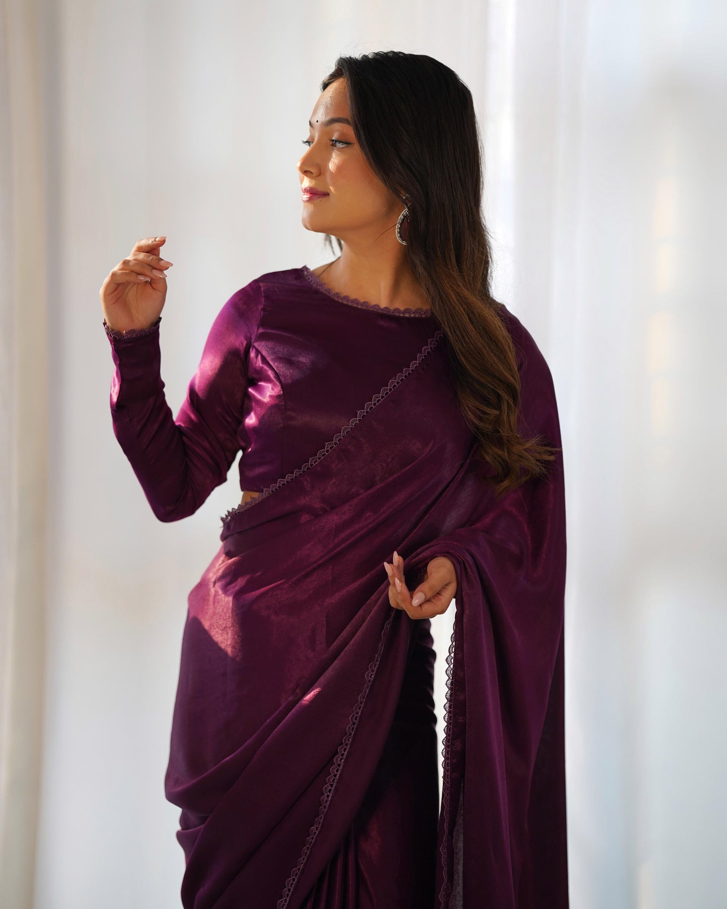 Wine Marble Velvet With Fancy Border Saree
