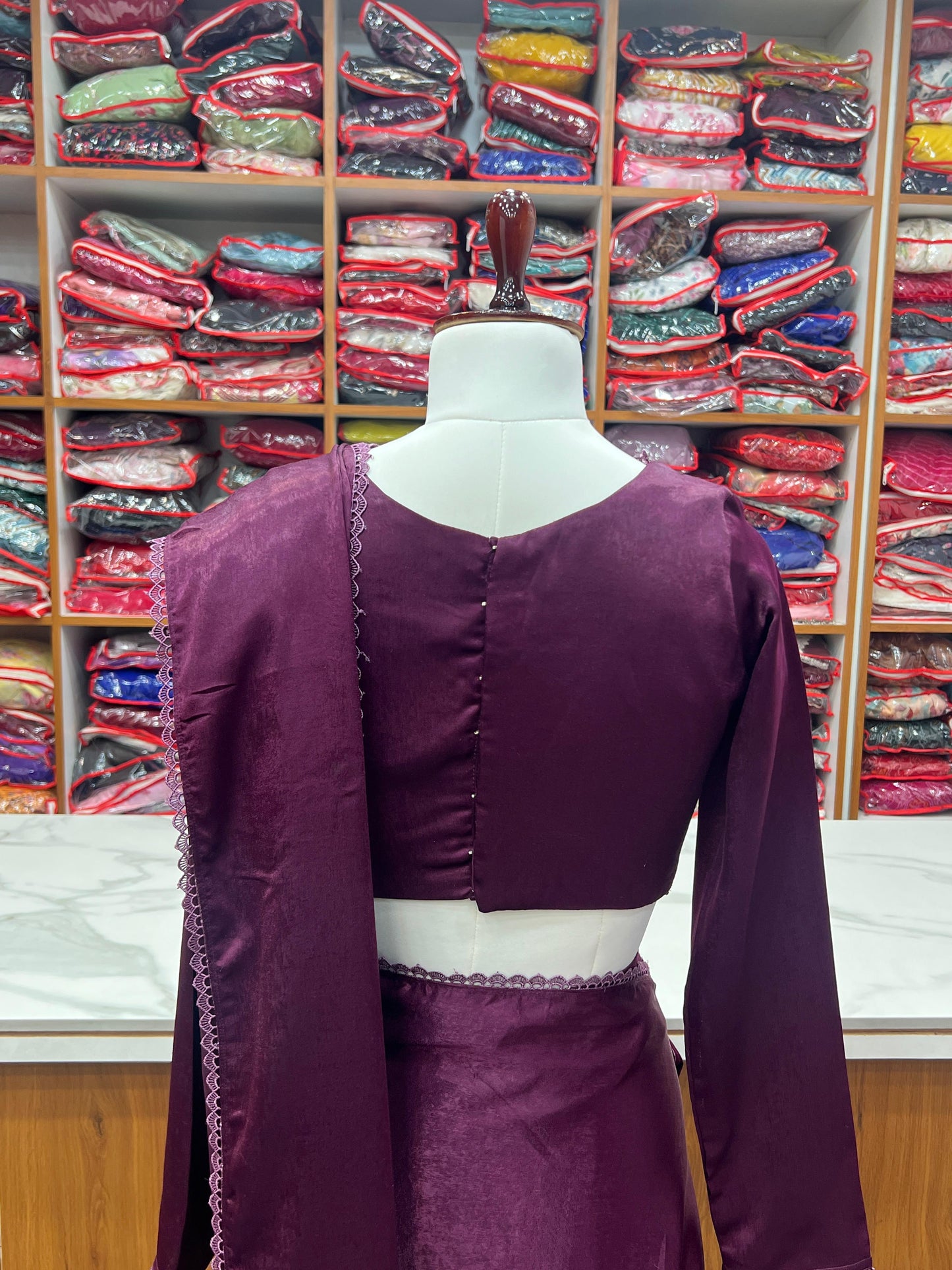 Wine Marble Velvet With Fancy Border Saree