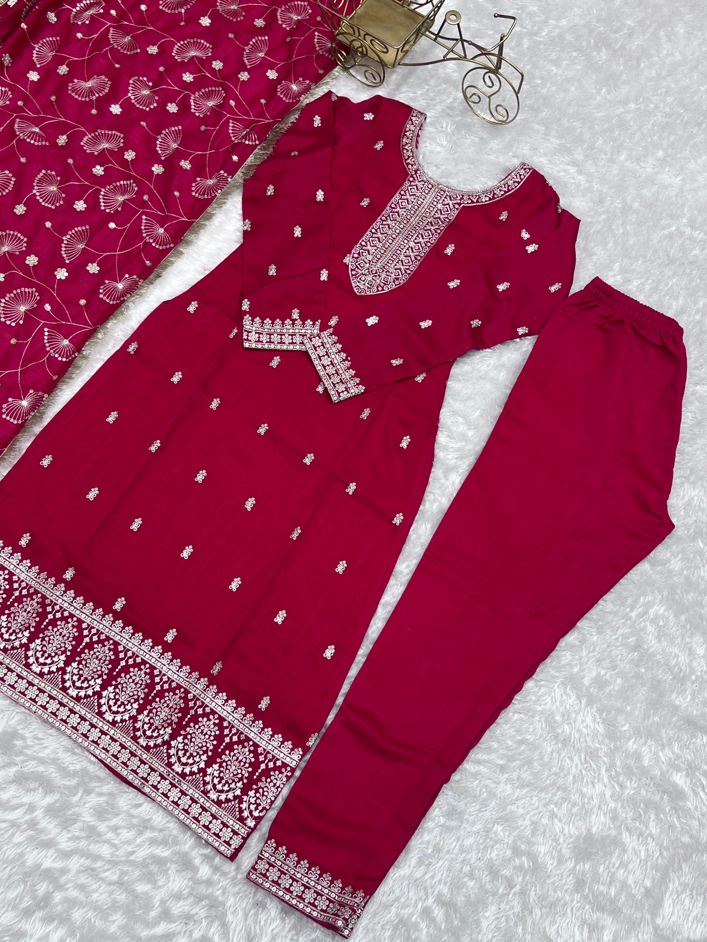 Pink Rangoli Silk 3pc Kurta Set