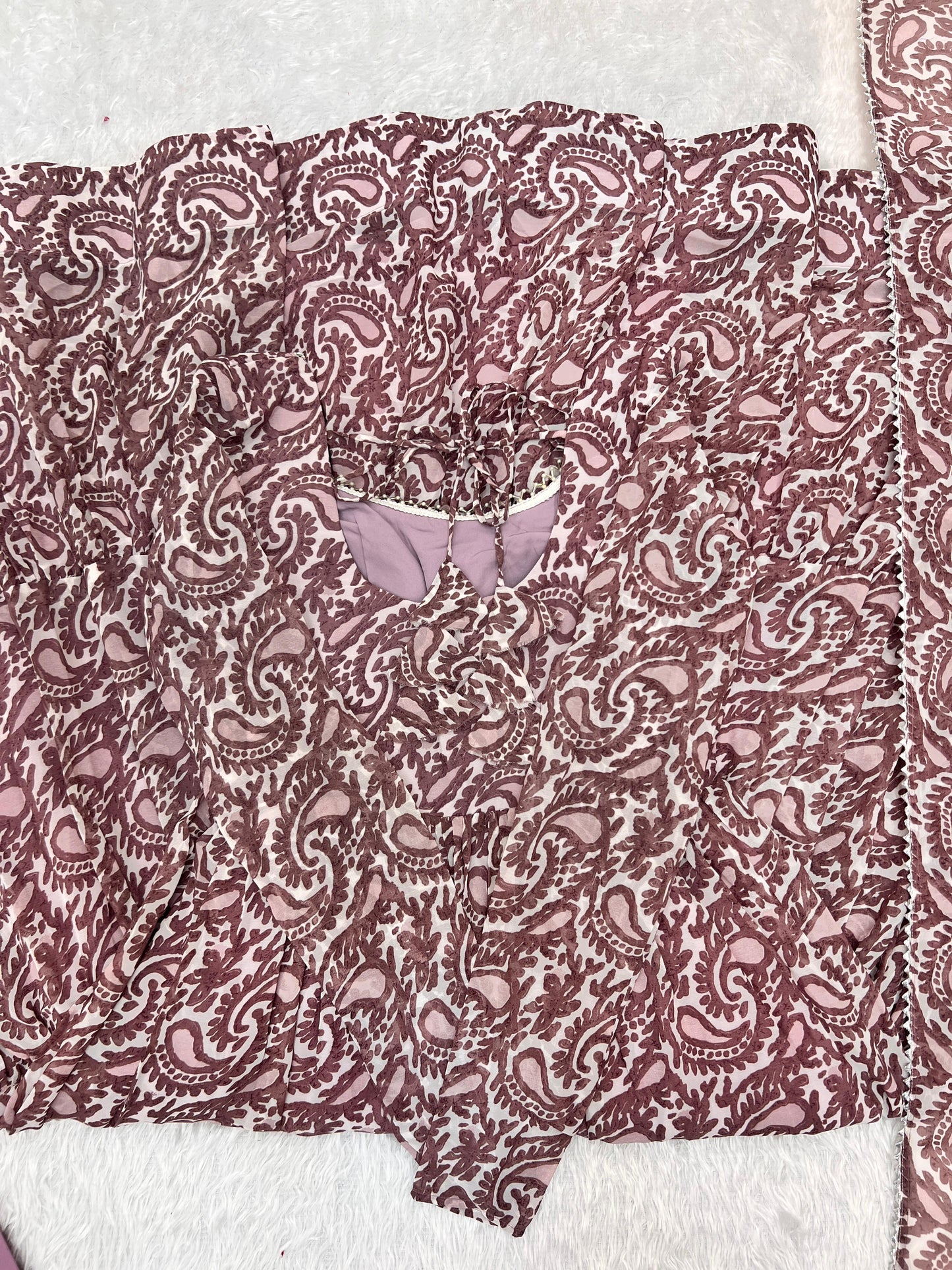 Paisley KalamkariI Print Chocolate Anarkali 3PC Kurta Set