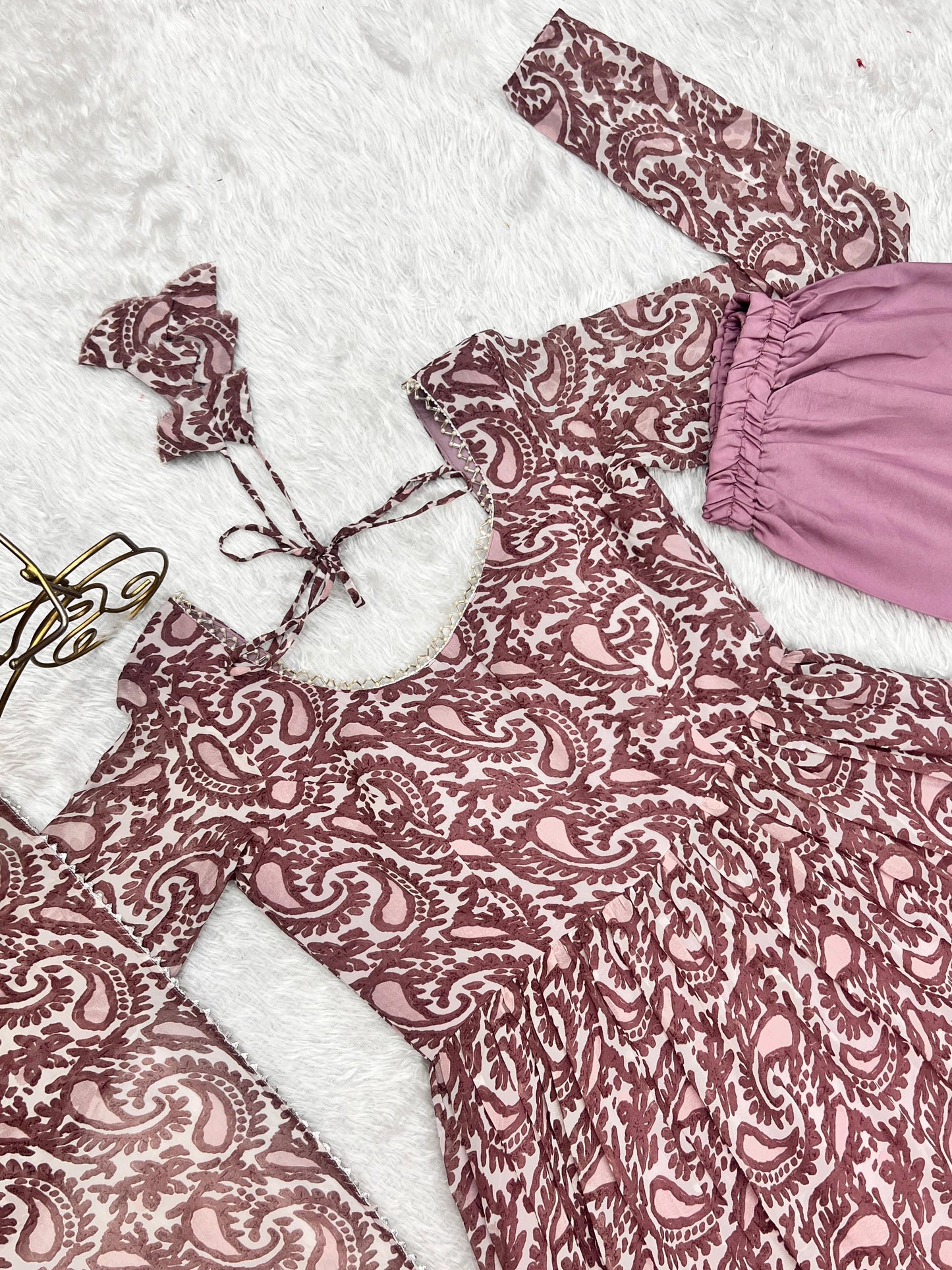 Paisley KalamkariI Print Chocolate Anarkali 3PC Kurta Set