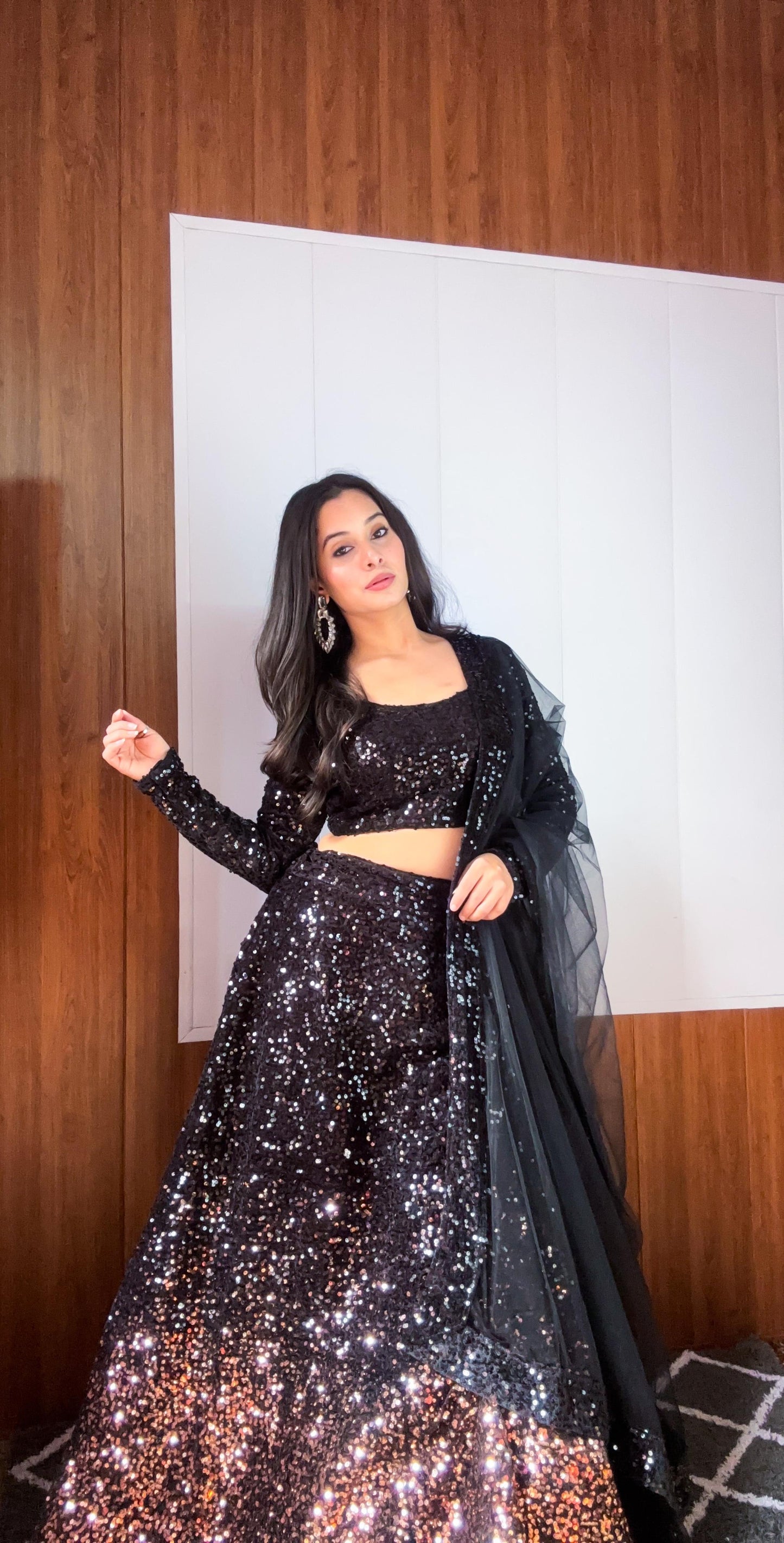 Black Velvet Heavy Sequence Embroidery Lehenga