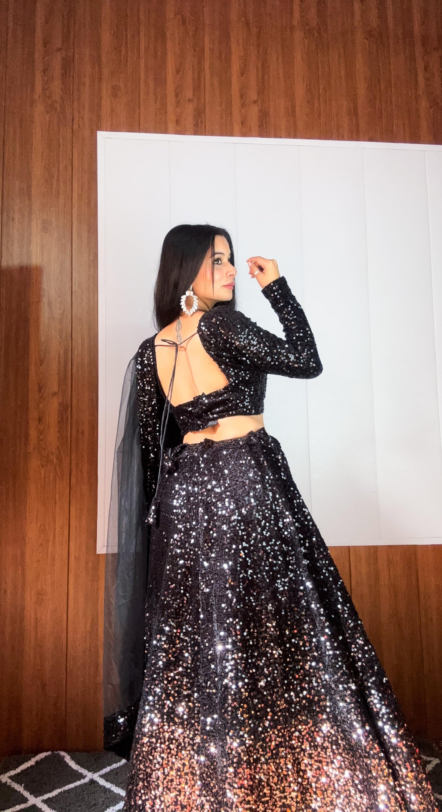 Black Velvet Heavy Sequence Embroidery Lehenga