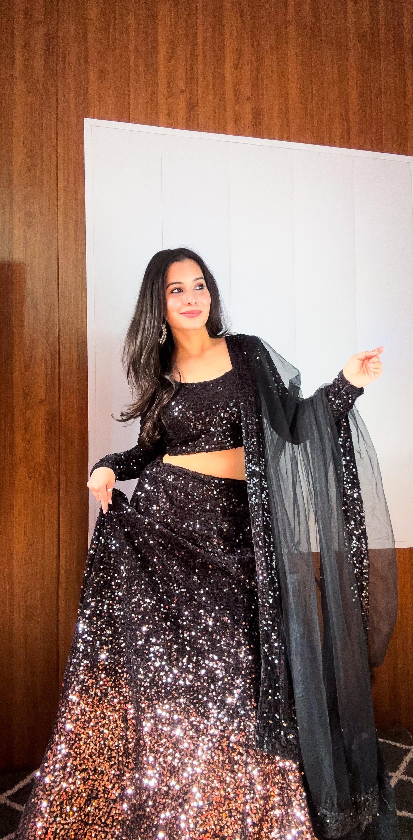Black Velvet Heavy Sequence Embroidery Lehenga