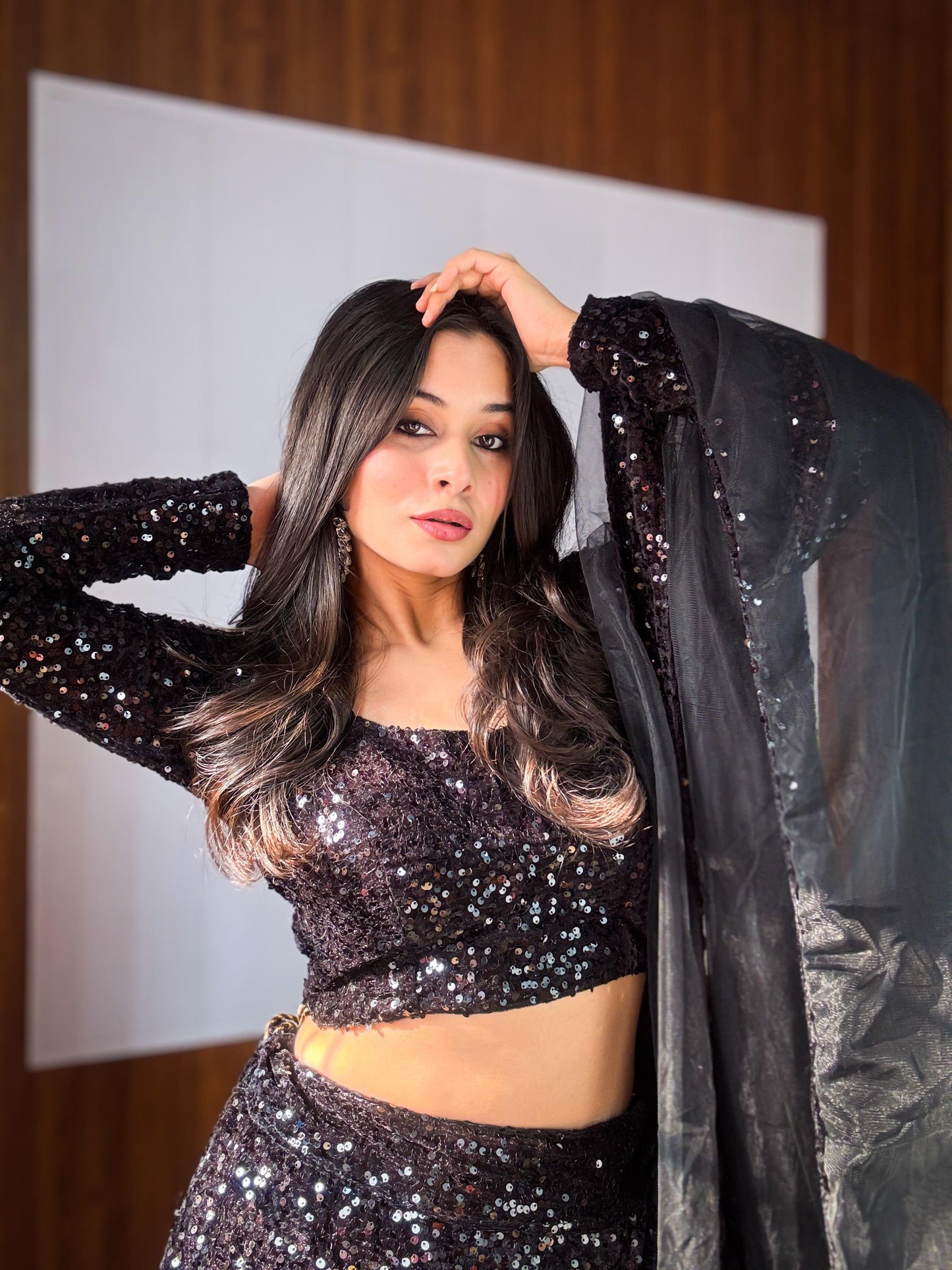 Black Velvet Heavy Sequence Embroidery Lehenga