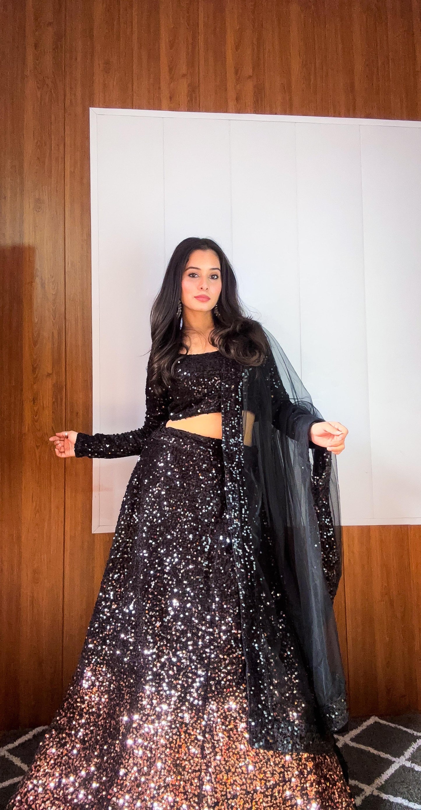 Black Velvet Heavy Sequence Embroidery Lehenga