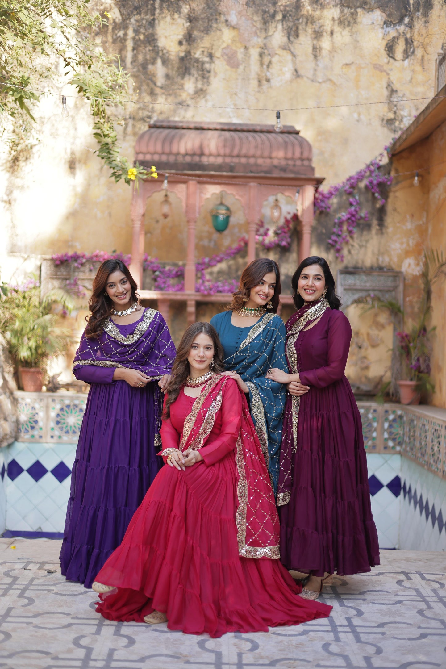 Beautiful Star Georgette Gown With Sequins Embroidered Dupatta