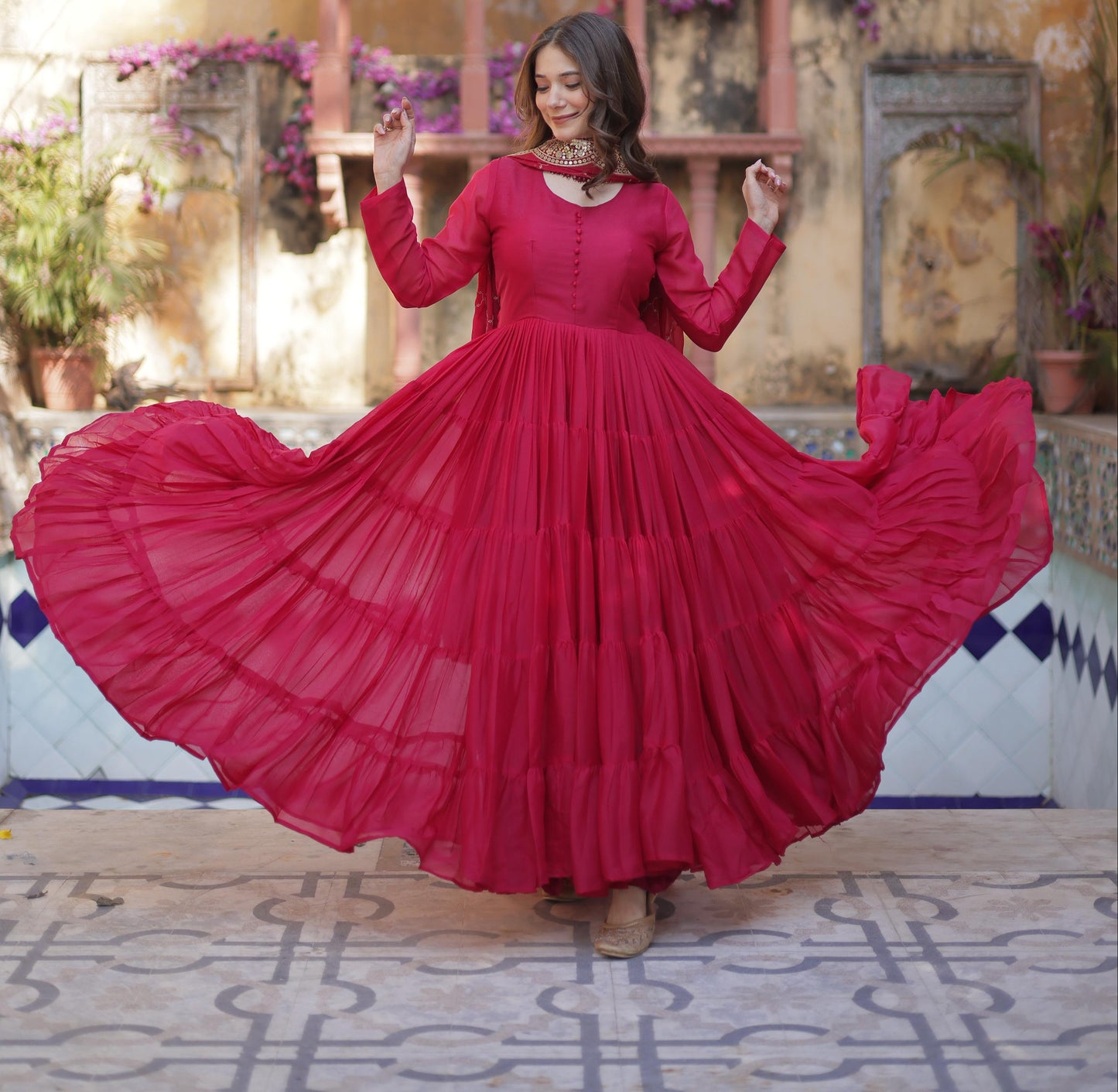 Beautiful Star Georgette Gown With Sequins Embroidered Dupatta