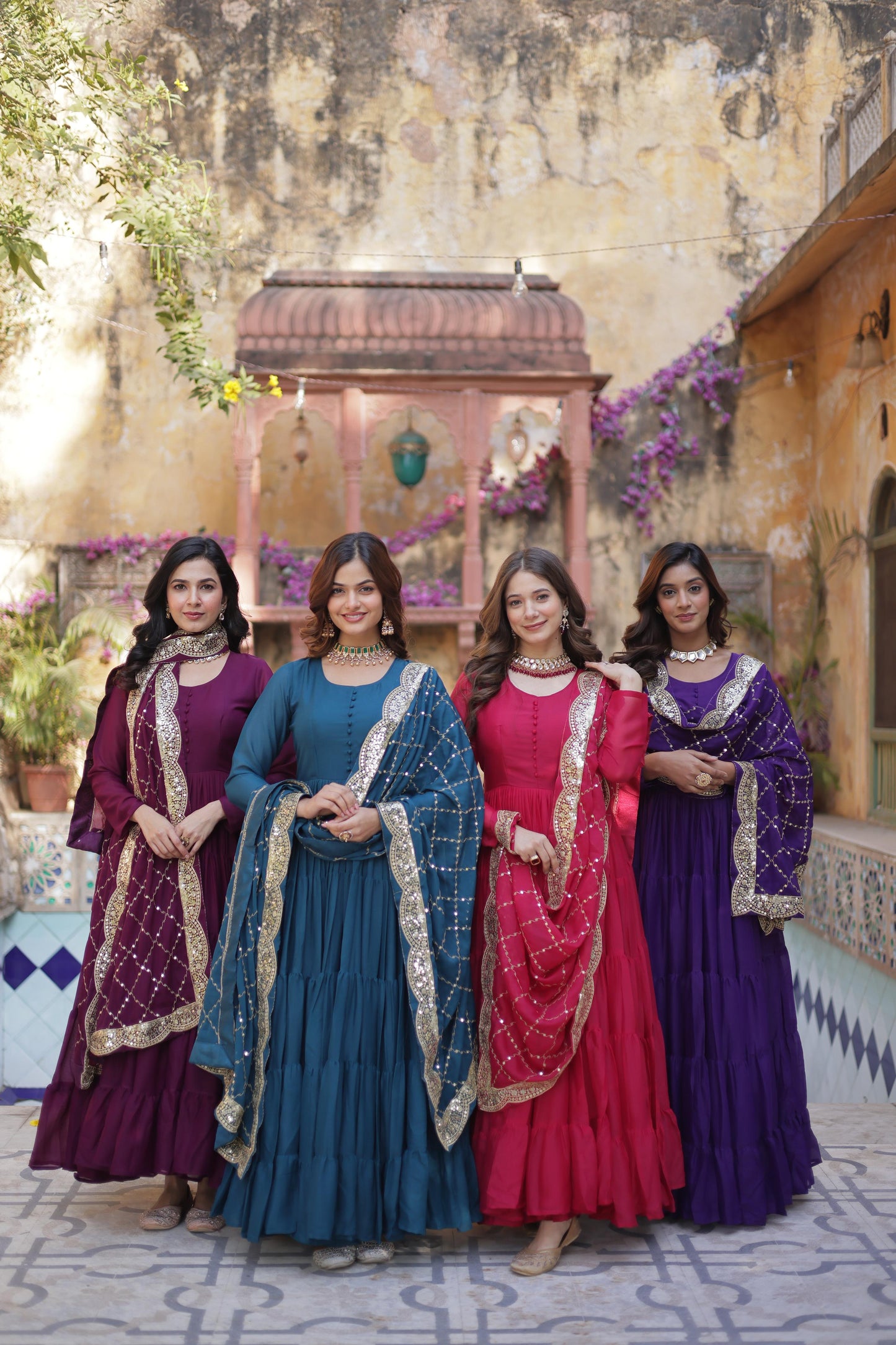 Beautiful Star Georgette Gown With Sequins Embroidered Dupatta