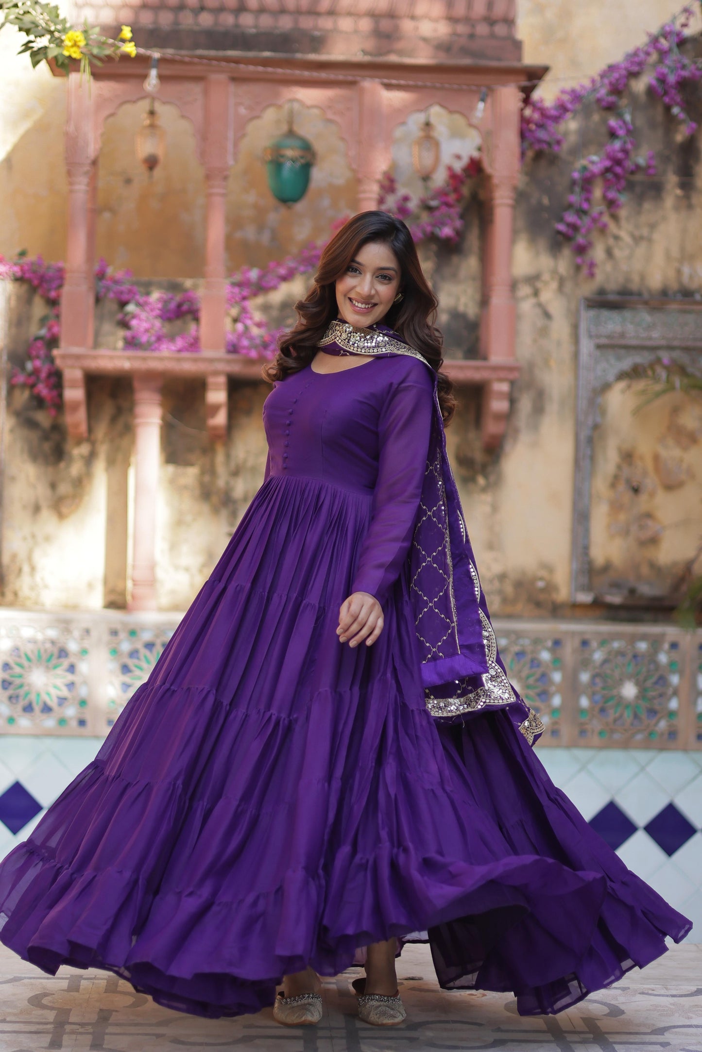 Beautiful Star Georgette Gown With Sequins Embroidered Dupatta