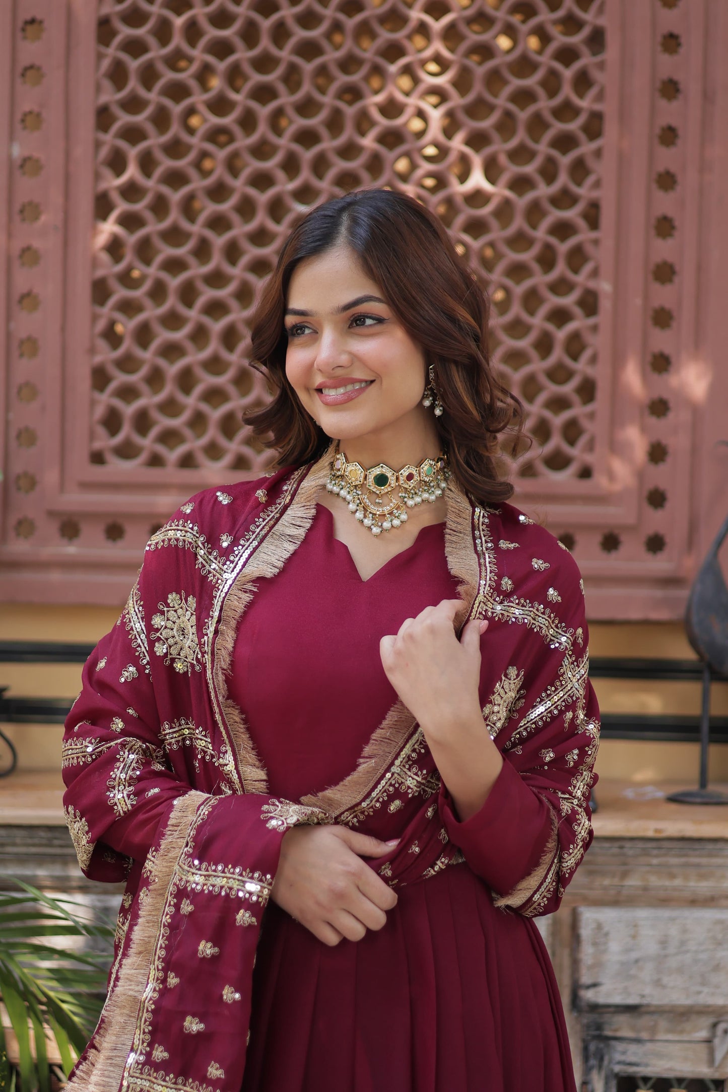 Black Star Georgette Zari and Sequins Work Gown With Embroidered Dupatta