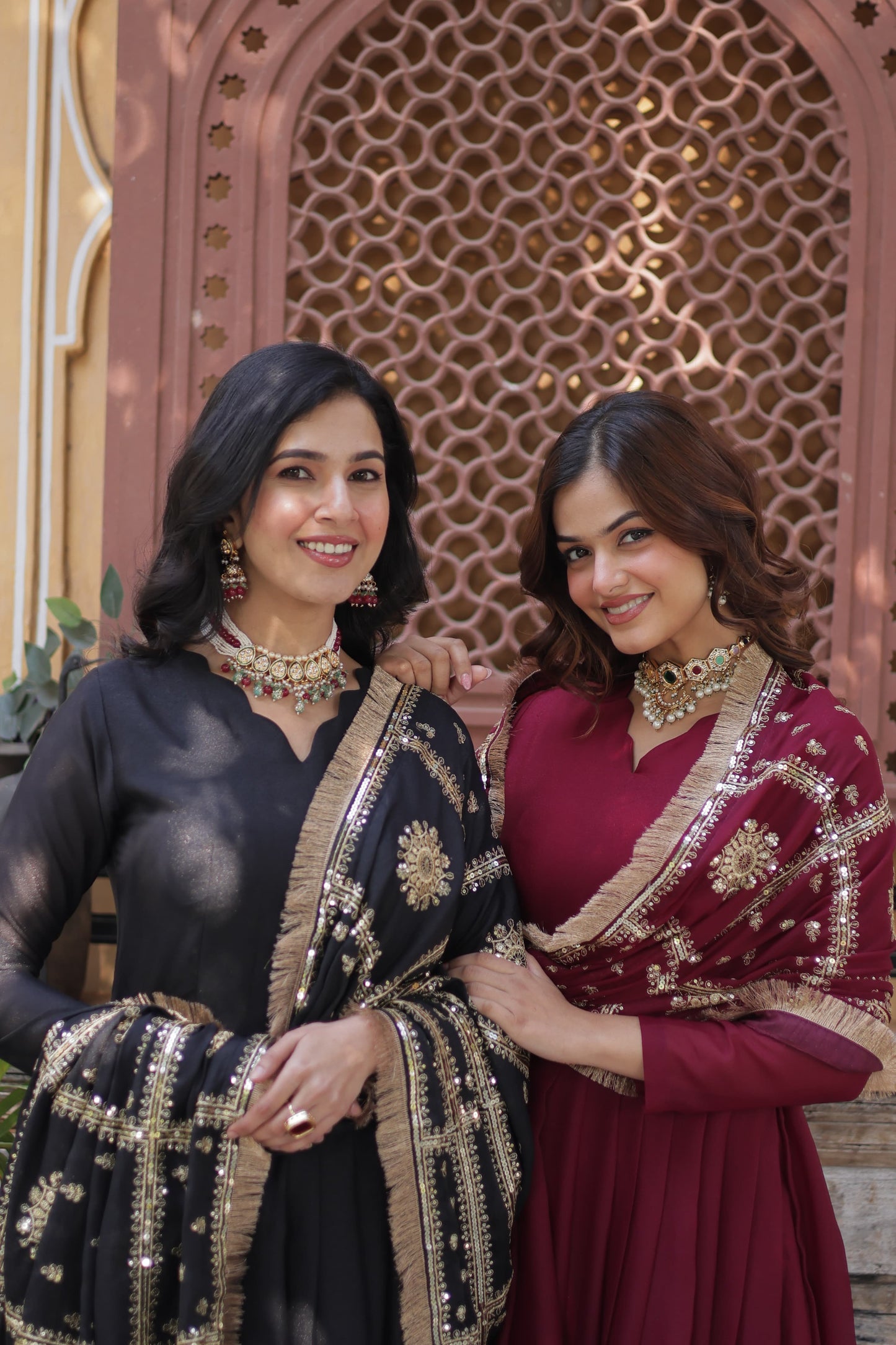 Black Star Georgette Zari and Sequins Work Gown With Embroidered Dupatta