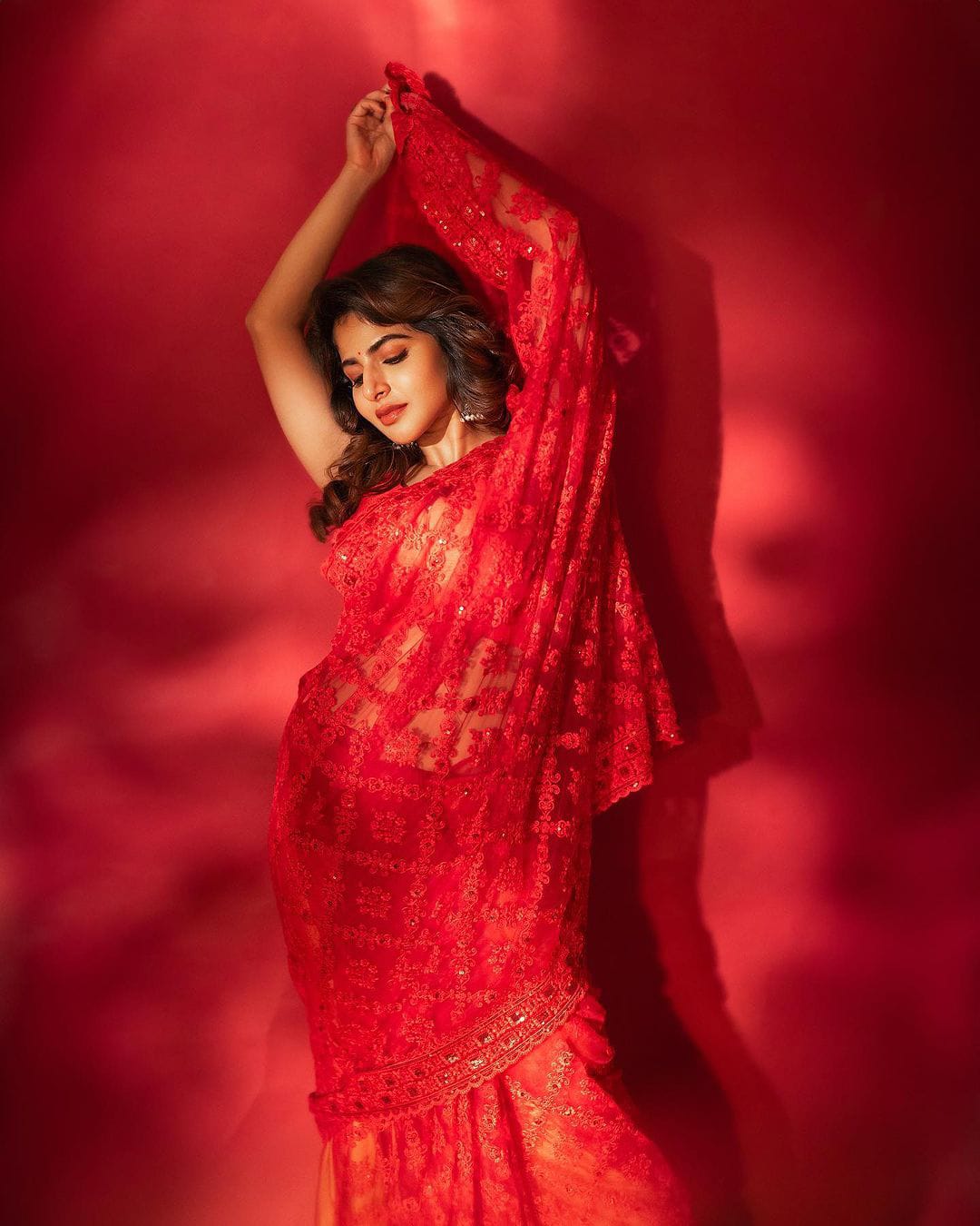 Red Soft Organza Silk With Embroidery Jhal work  Saree