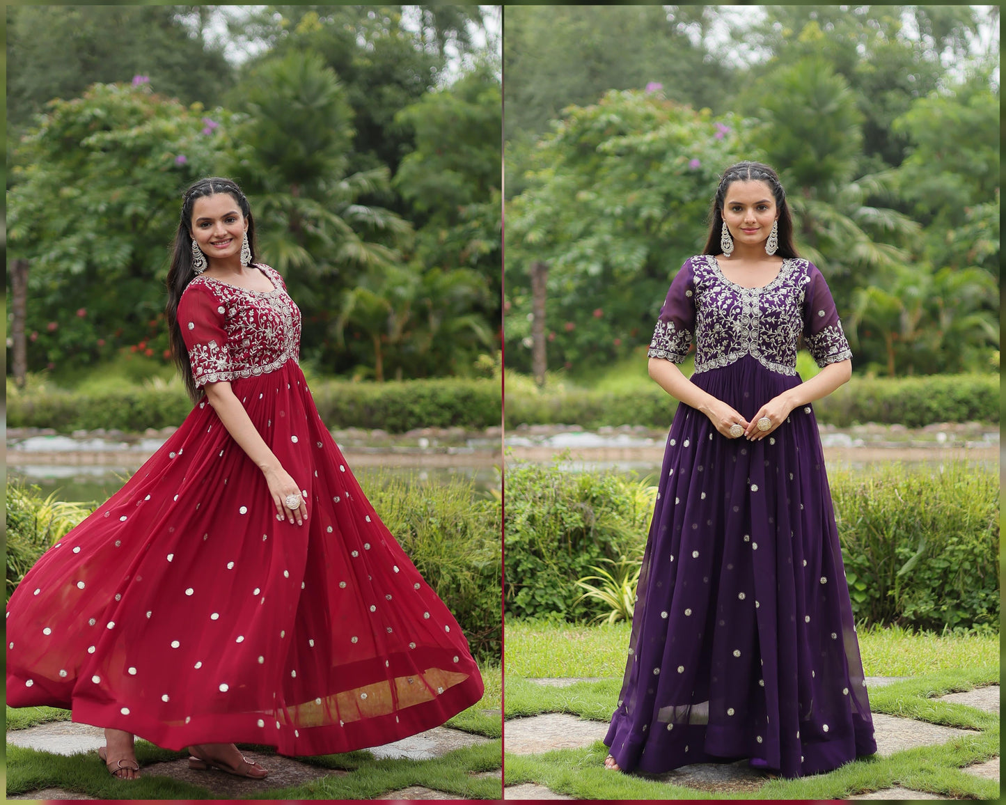 Maroon Embroidery Zari and Sequins work Gown