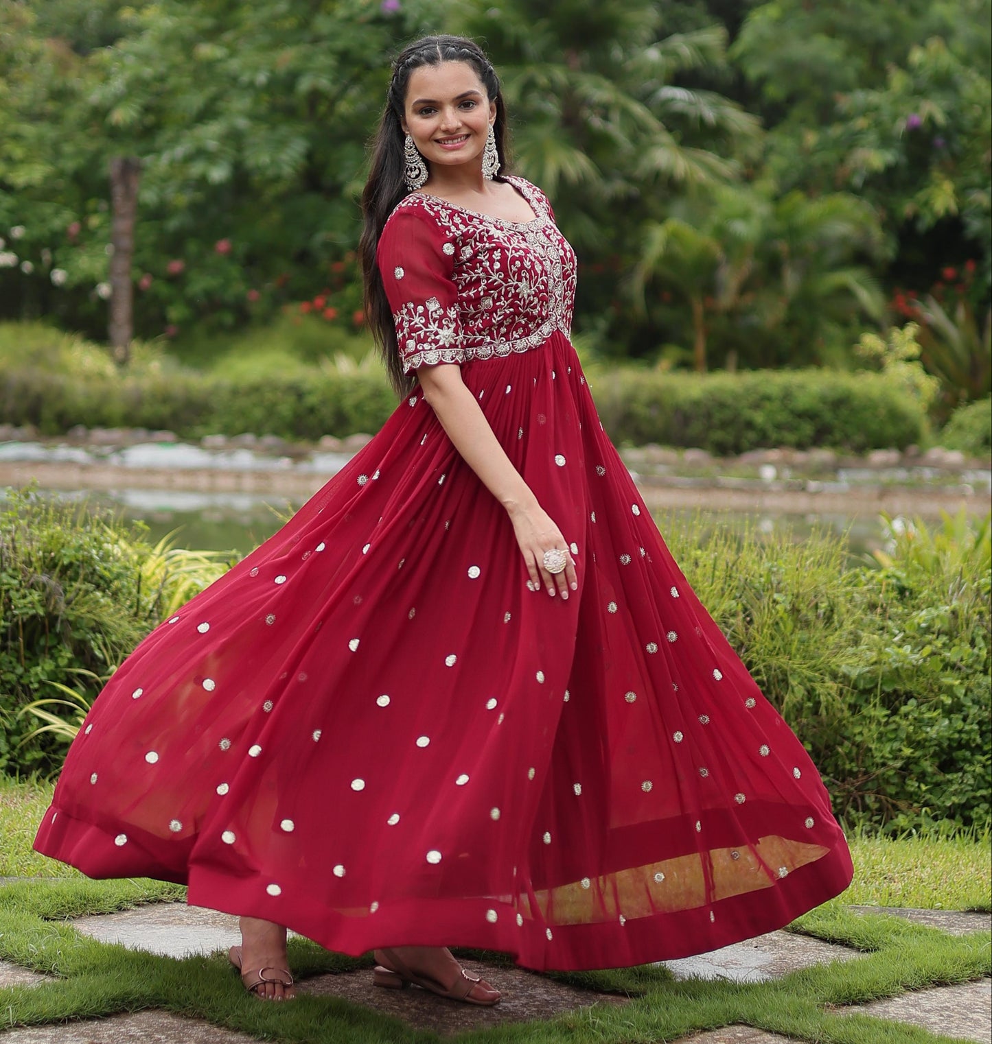 Maroon Embroidery Zari and Sequins work Gown