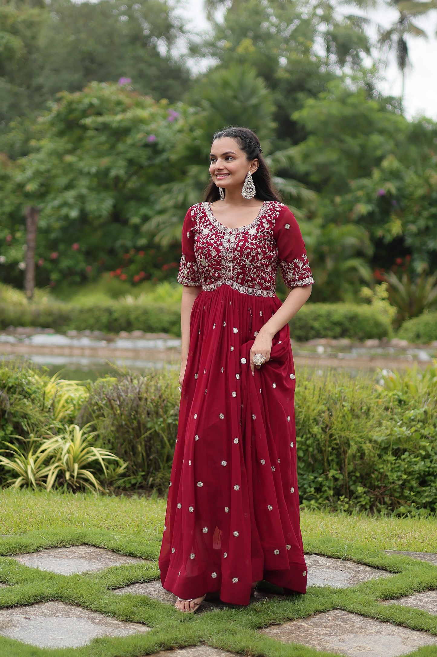 Maroon Embroidery Zari and Sequins work Gown