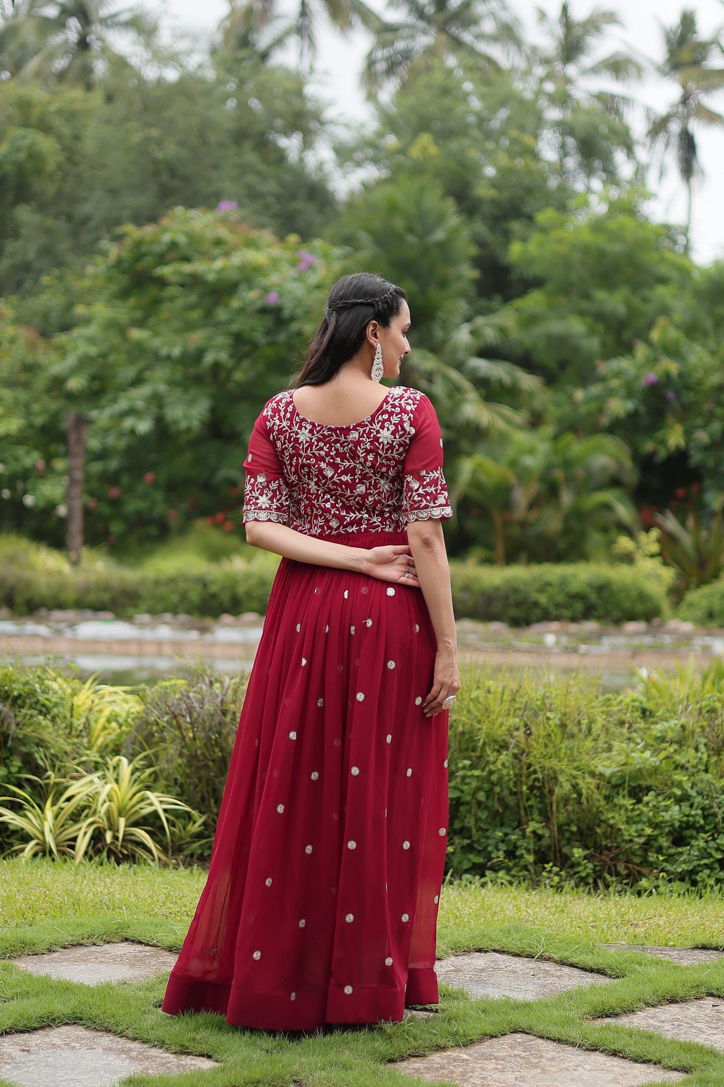 Maroon Embroidery Zari and Sequins work Gown