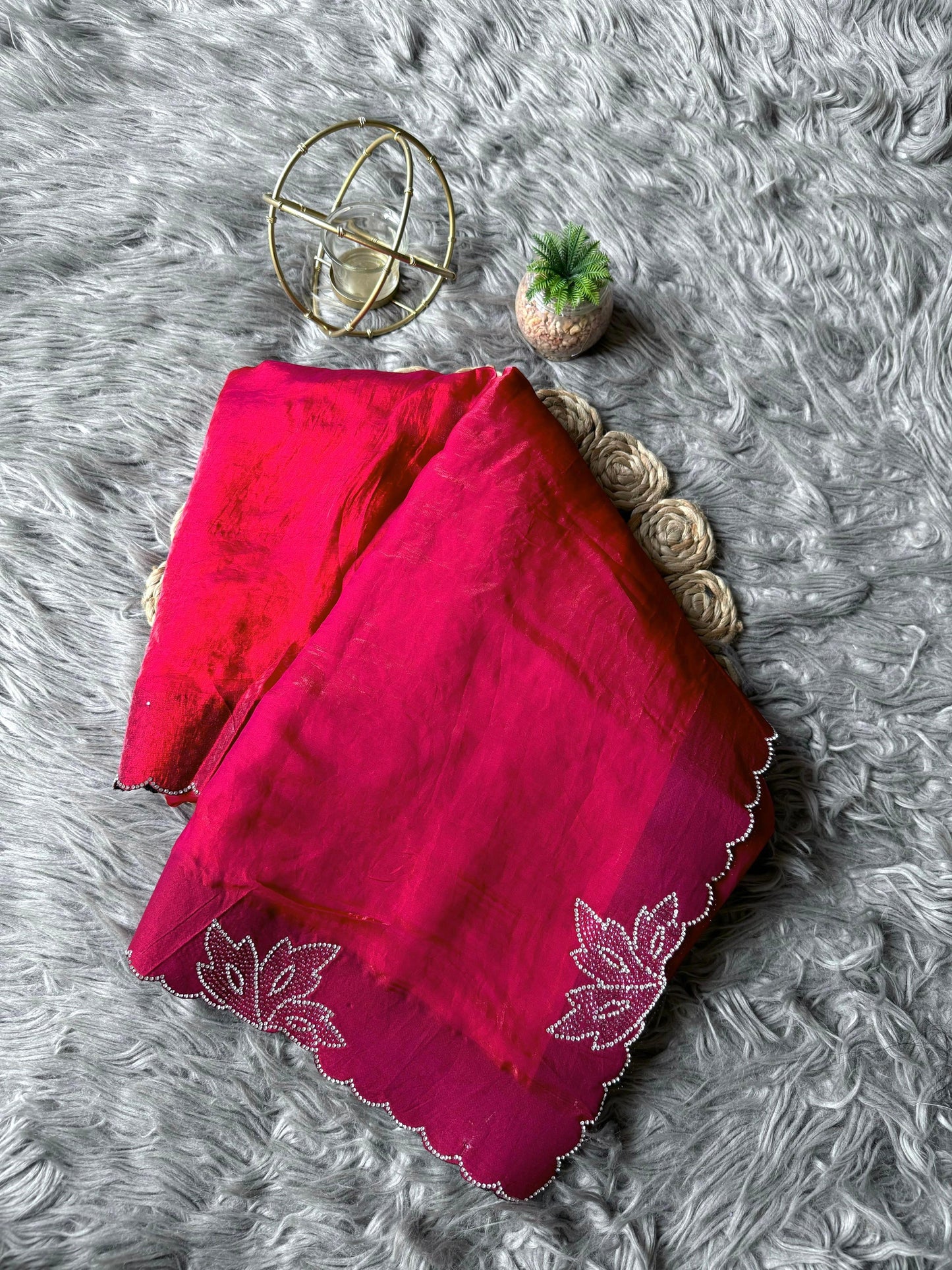 New Space Silk With Jarkan CutWork Saree