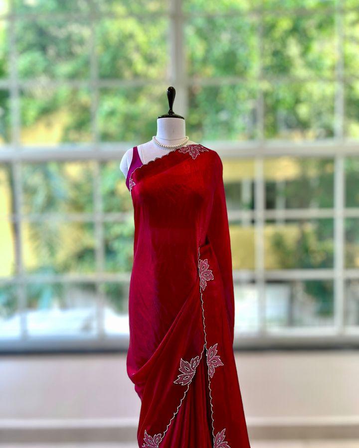 New Space Silk With Jarkan CutWork Saree