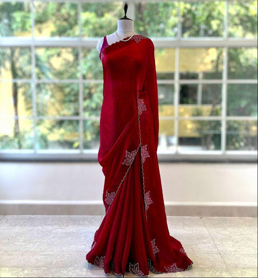 New Space Silk With Jarkan CutWork Saree