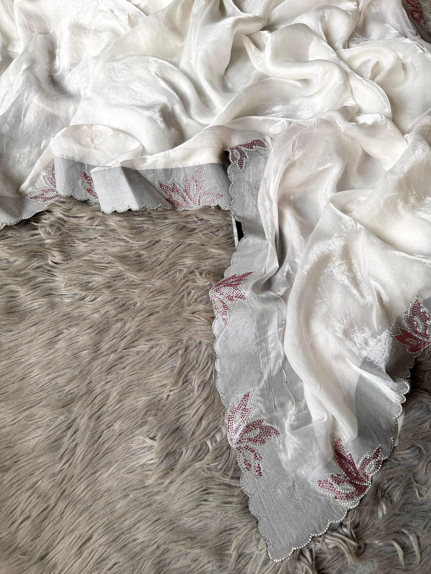 New Space Silk With Jarkan CutWork Saree