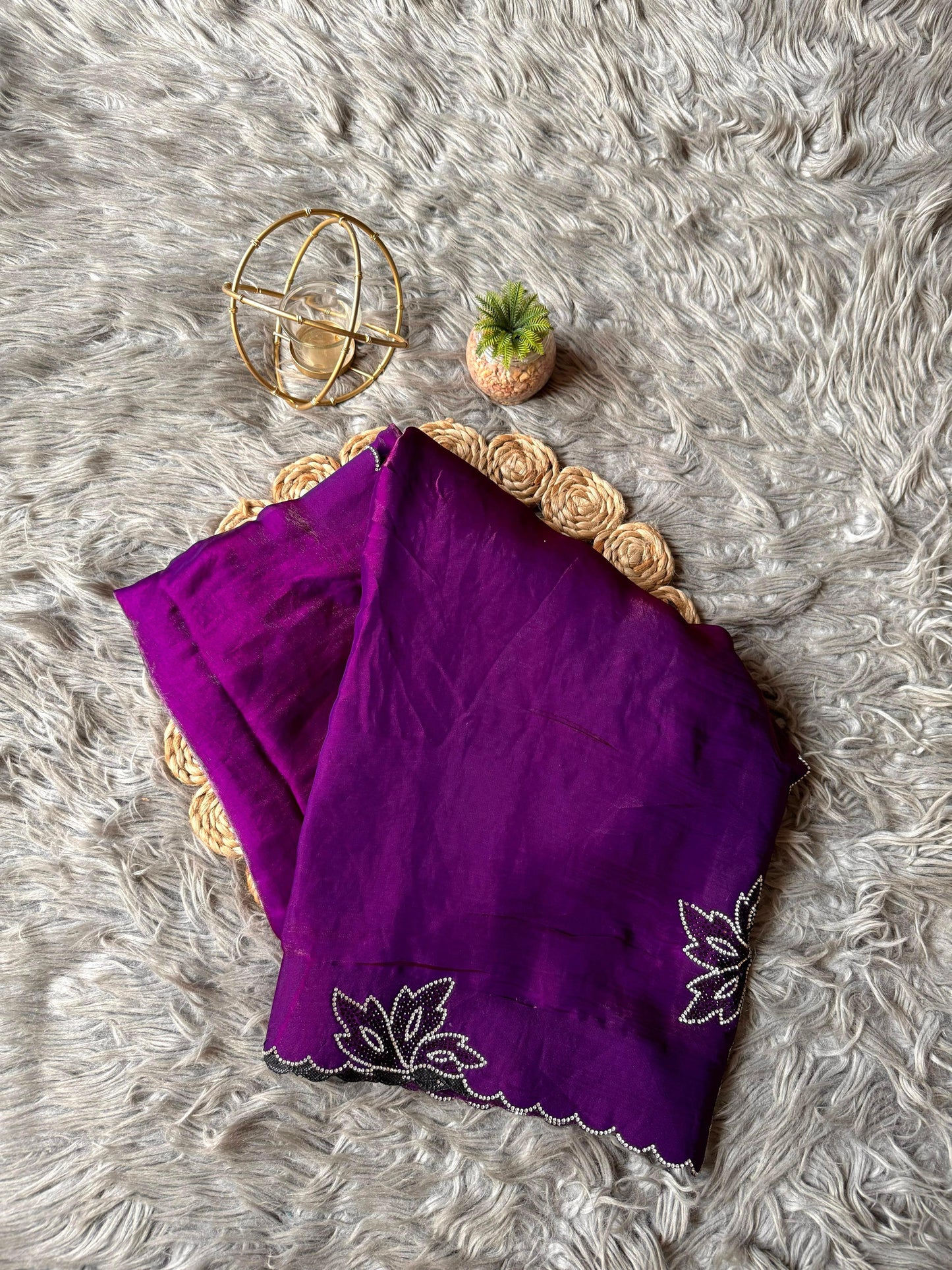 New Space Silk With Jarkan CutWork Saree