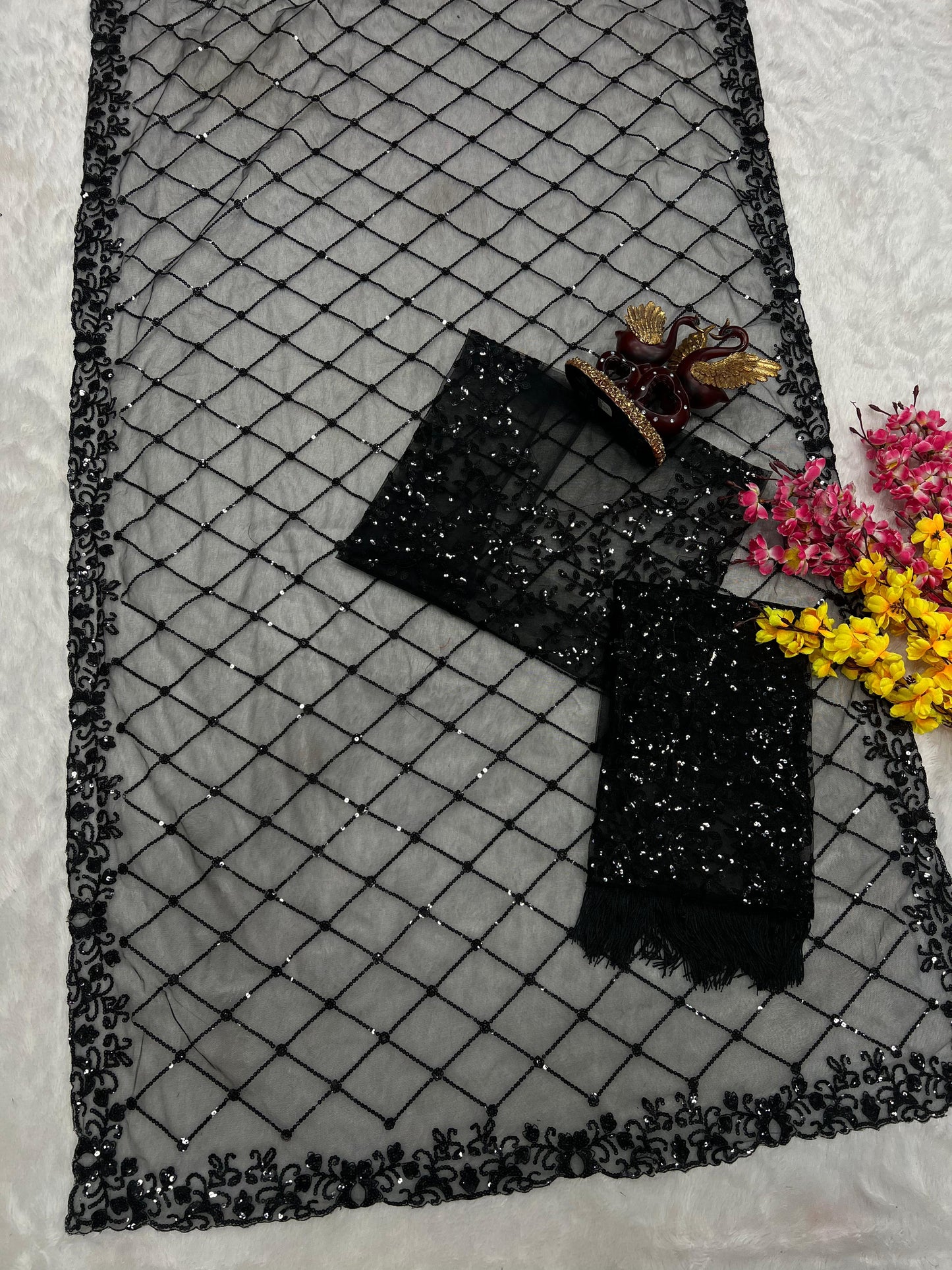 Soft Net With Sequins Embroidery Work Saree