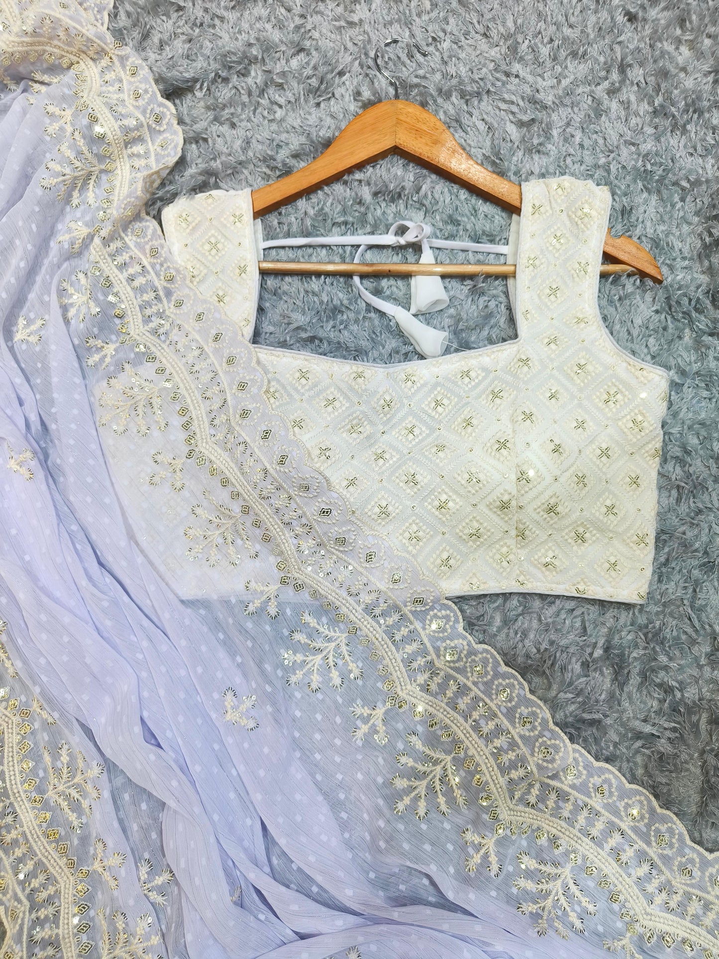 Lavnder Color Soft Chiffon Butti Work Saree