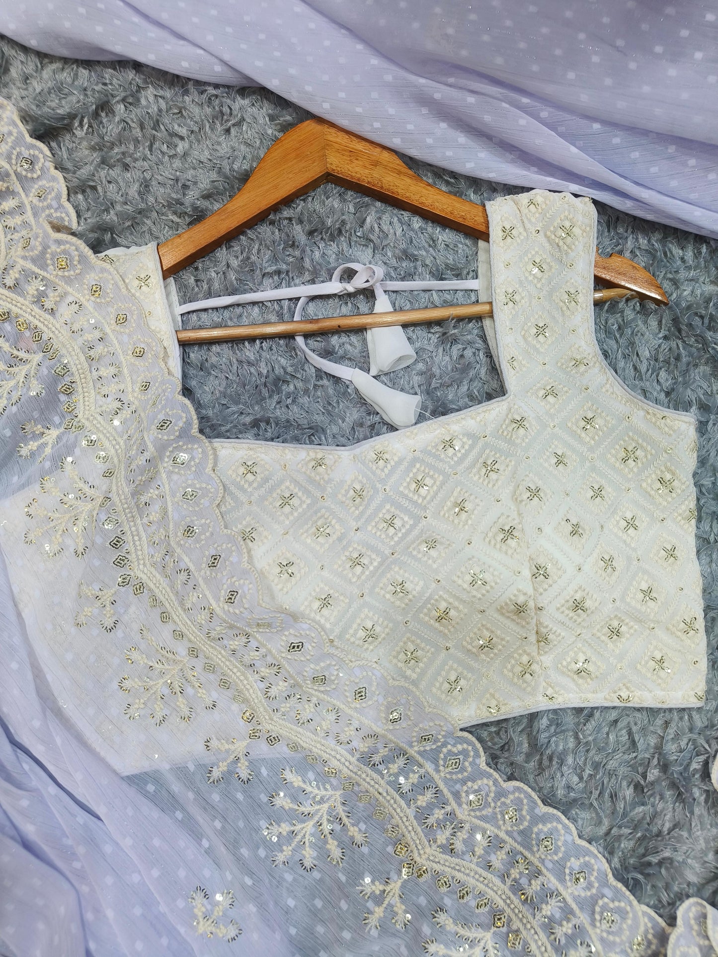 Lavnder Color Soft Chiffon Butti Work Saree