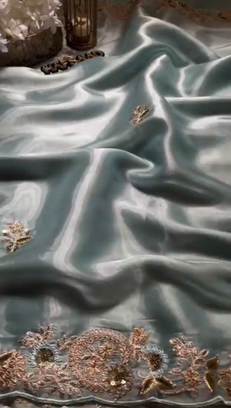 Sky Blue Color Heavy Zimmy Chu Saree