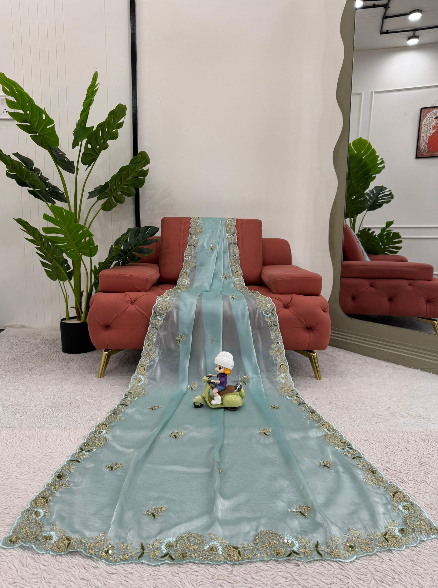 Sky Blue Color Heavy Zimmy Chu Saree